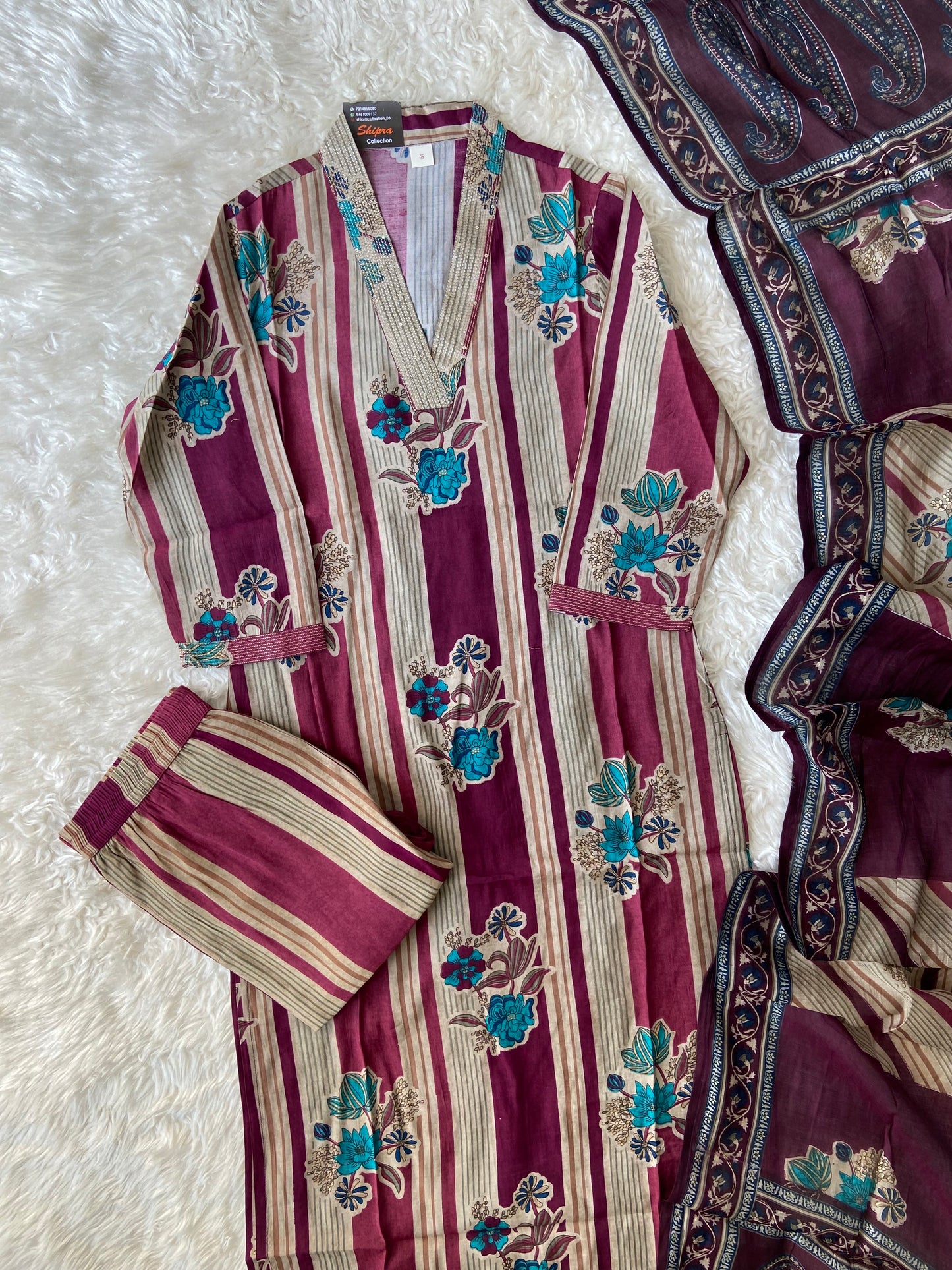 Pure Muslin Silk Kurti Pant Dupatta Set