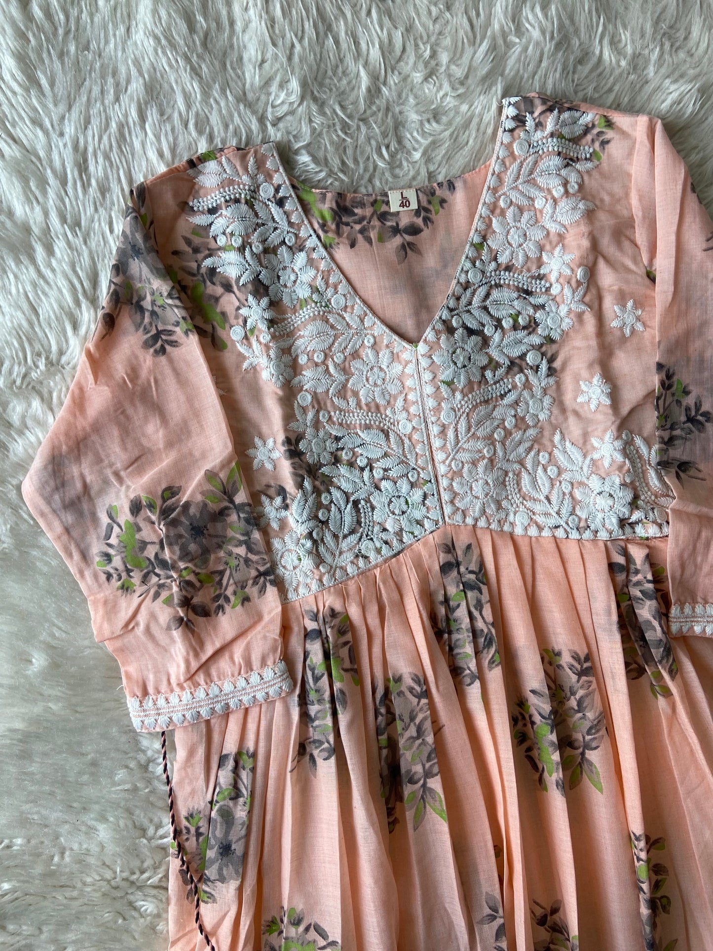 Mul Cotton Thread Work Flare Kurti