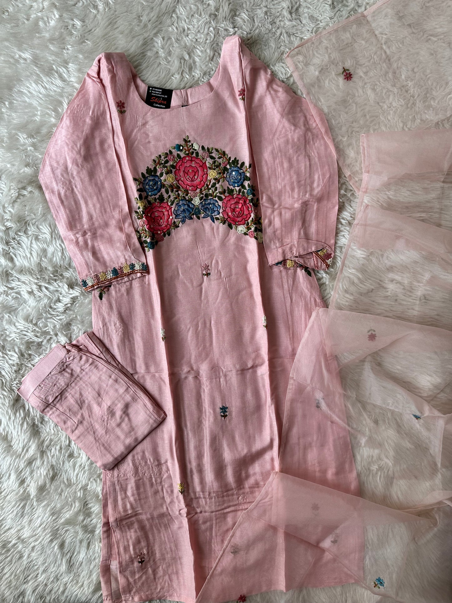 Dola Silk Embroidery Kurti Pant Dupatta Set