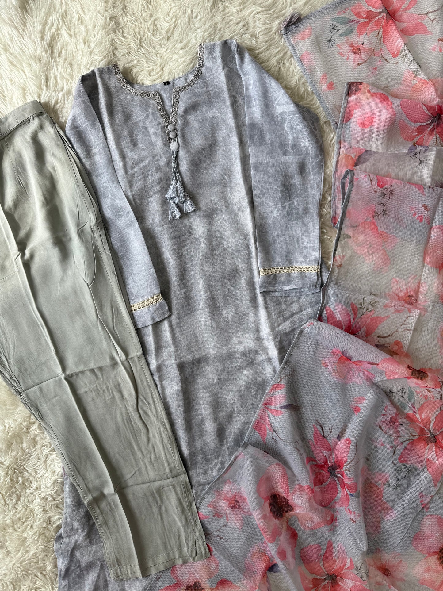 Linen Kurti Pant Dupatta Set