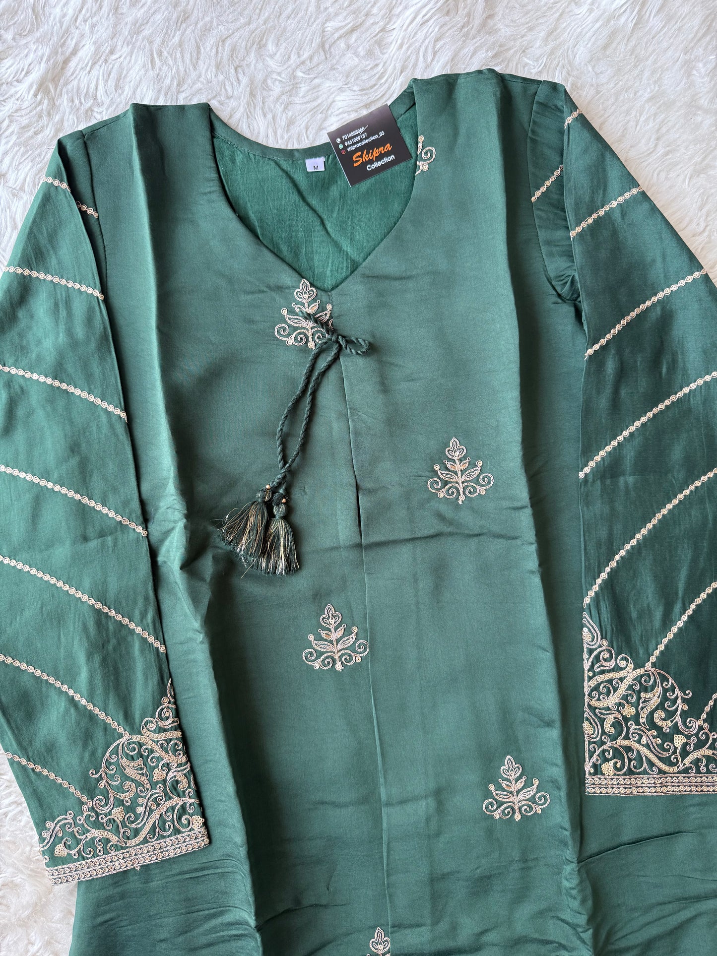 Pure Muslin Silk Kurti Pant Organza Dupatta Set
