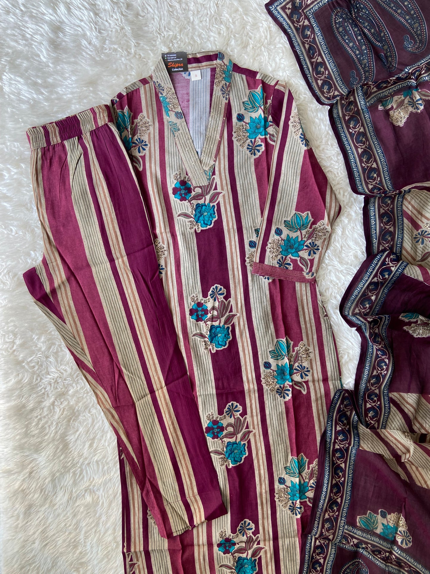 Pure Muslin Silk Kurti Pant Dupatta Set