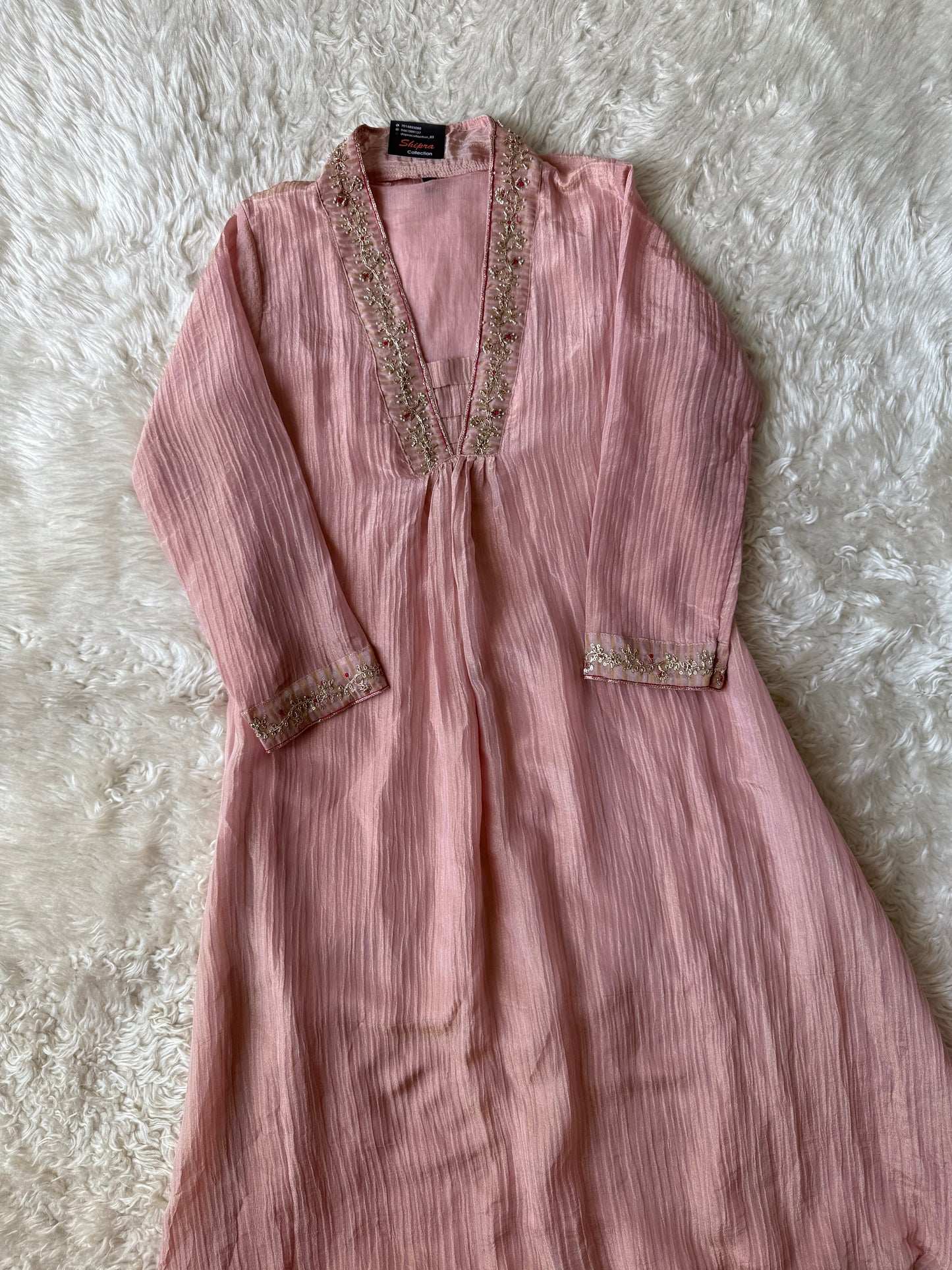 Pure Mul Chanderi Kurti Pant Dupatta Set