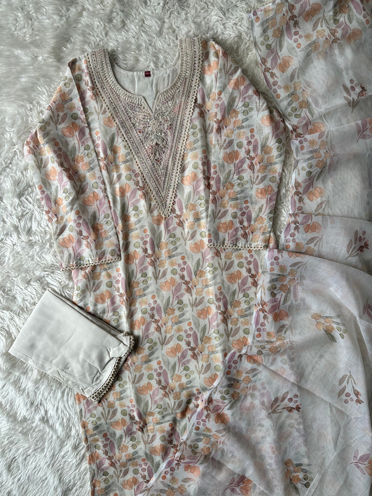 Linen Kurti Pant Dupatta Set