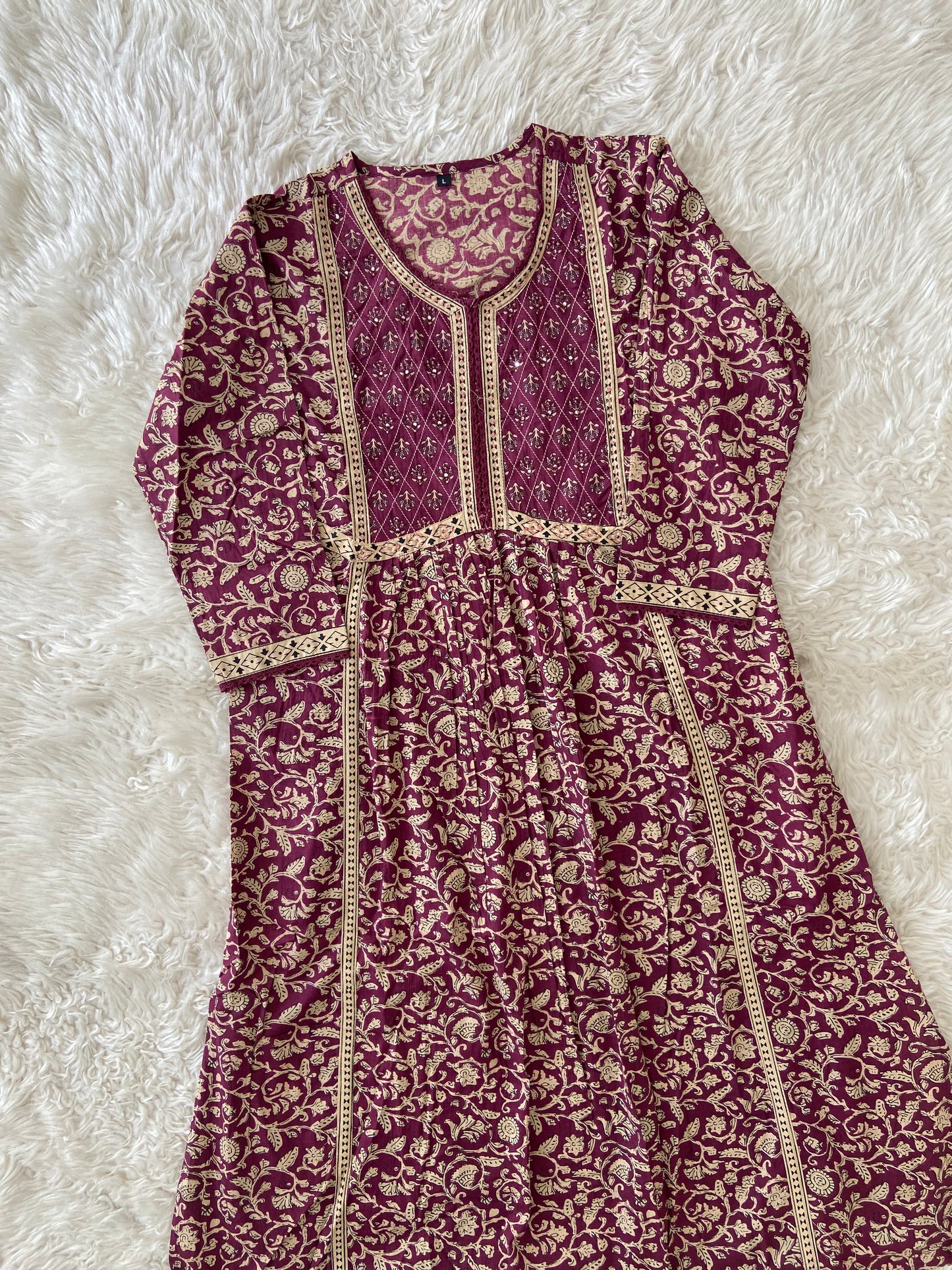 Jaipuri Print A-Line Kurti Pant Dupatta Set