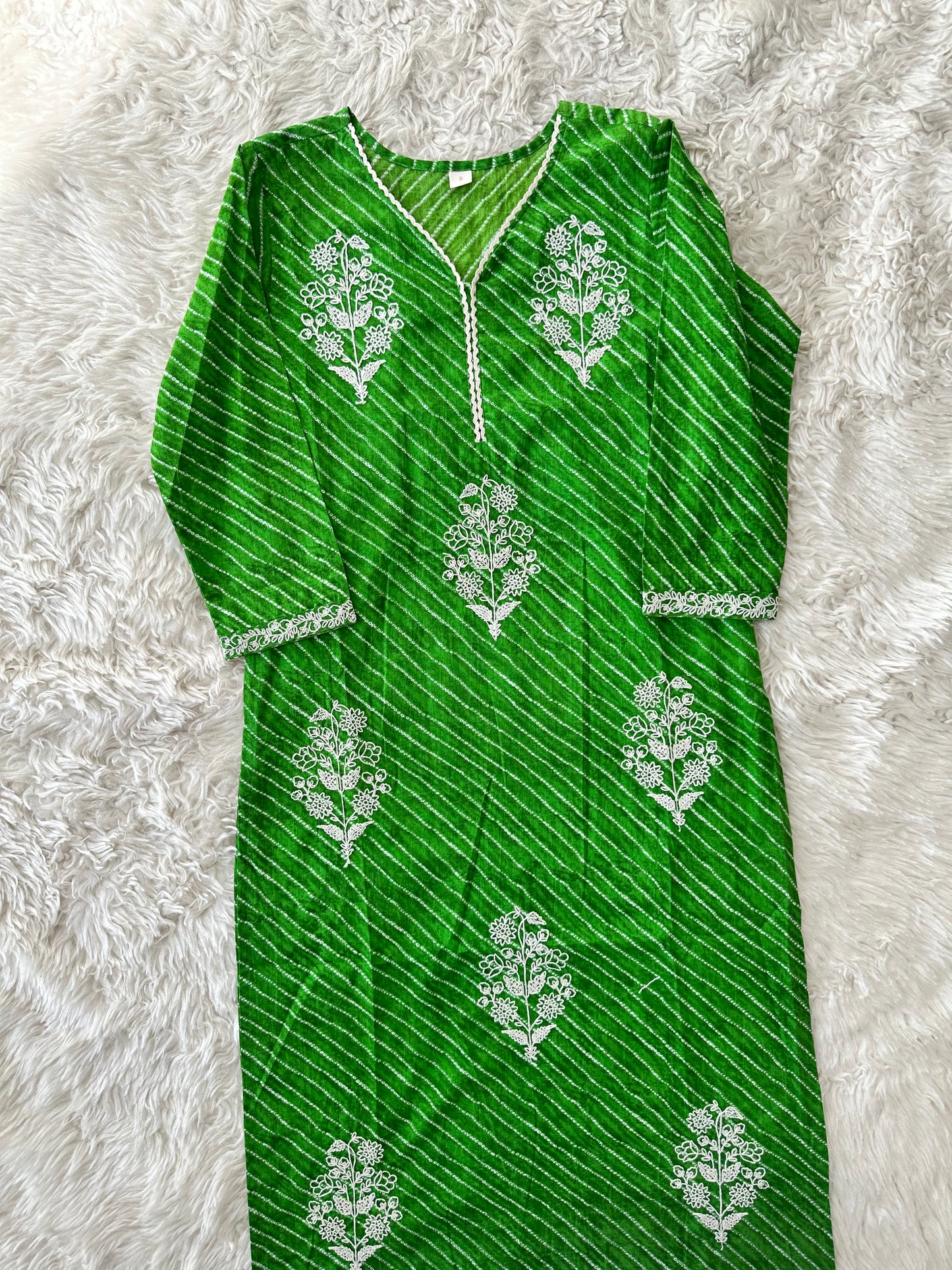 Premium Cotton Lehariya Thread Work Kurti