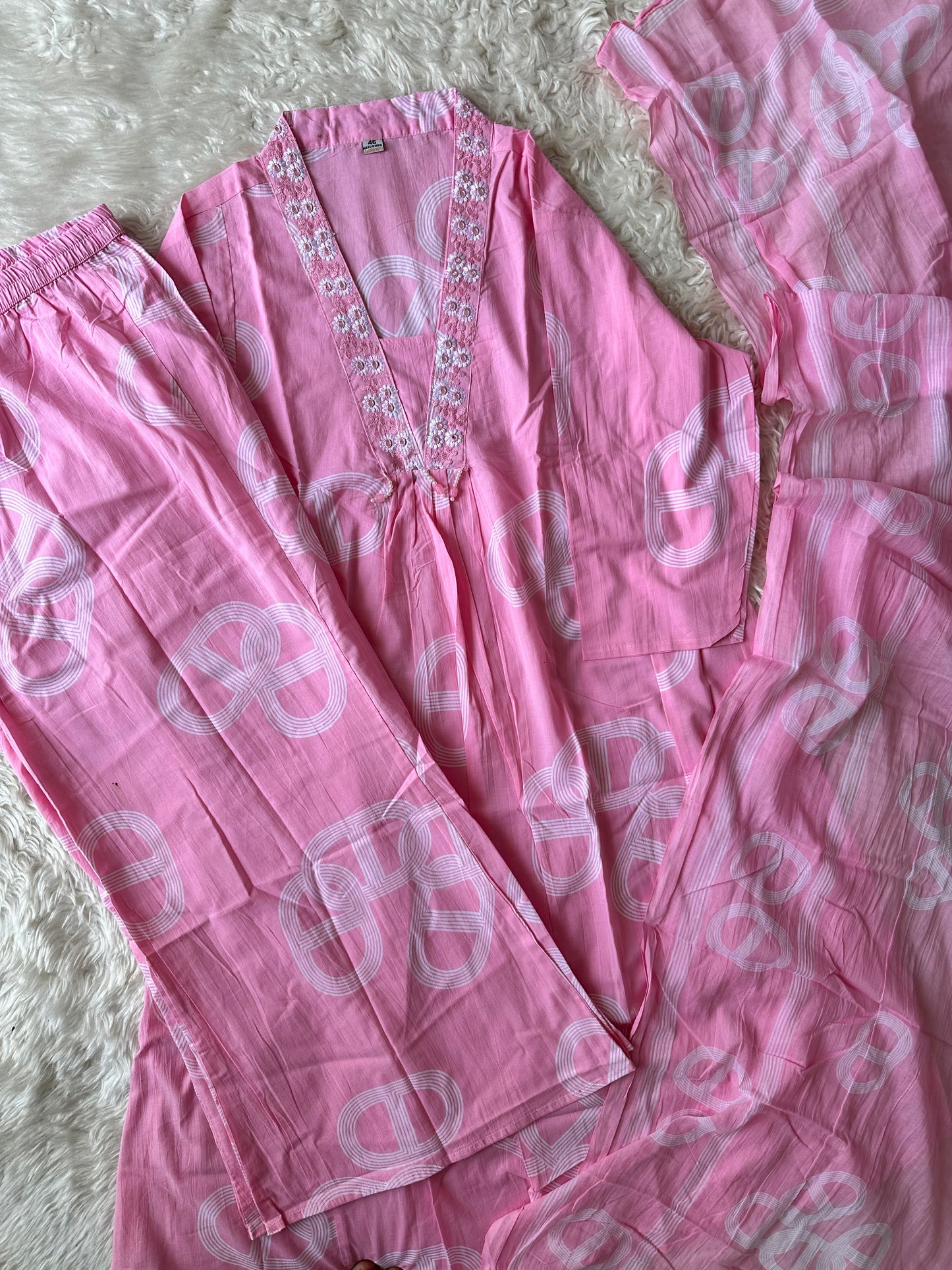 Mul Cotton FLARE Kurti Plazo Dupatta Set