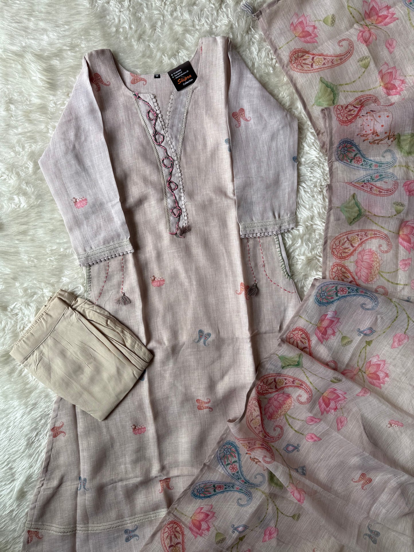 Linen Kurti Pant Dupatta Set