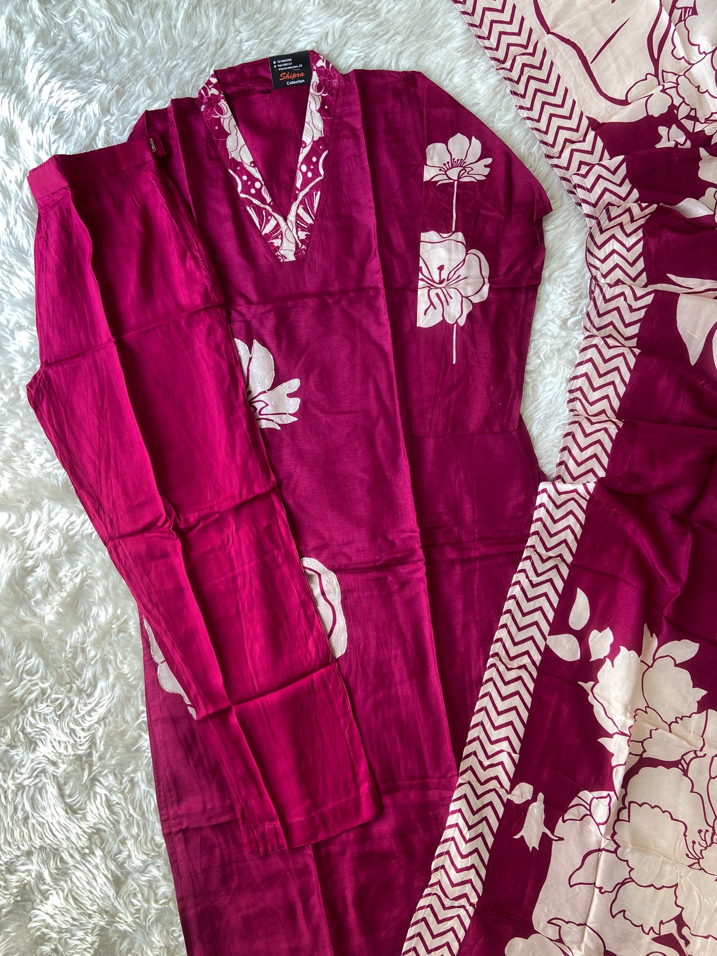 Russian Silk Kurti Pant Dupatta Set