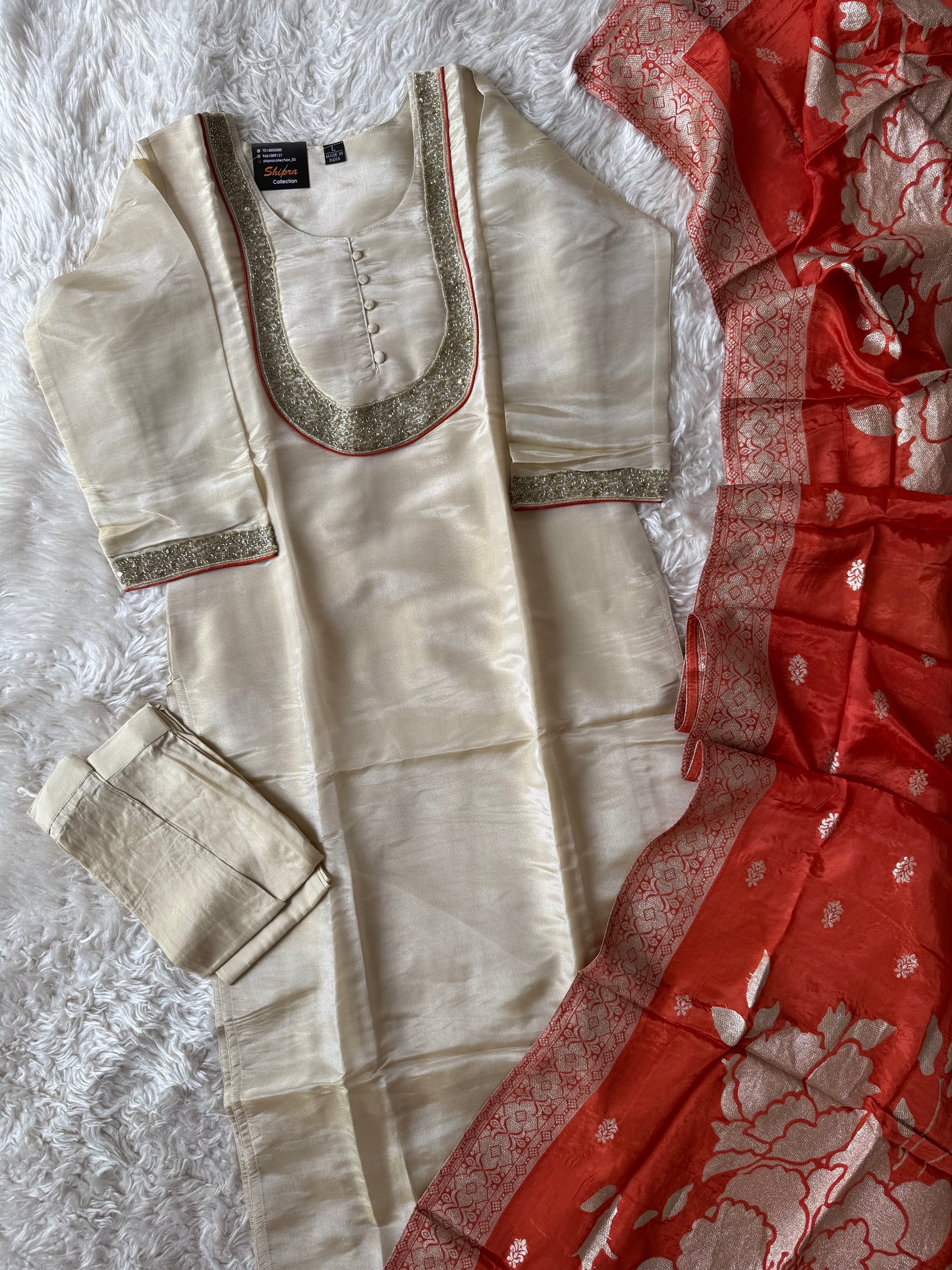 Tissue Shimmer Kurti Pant Dupatta Set
