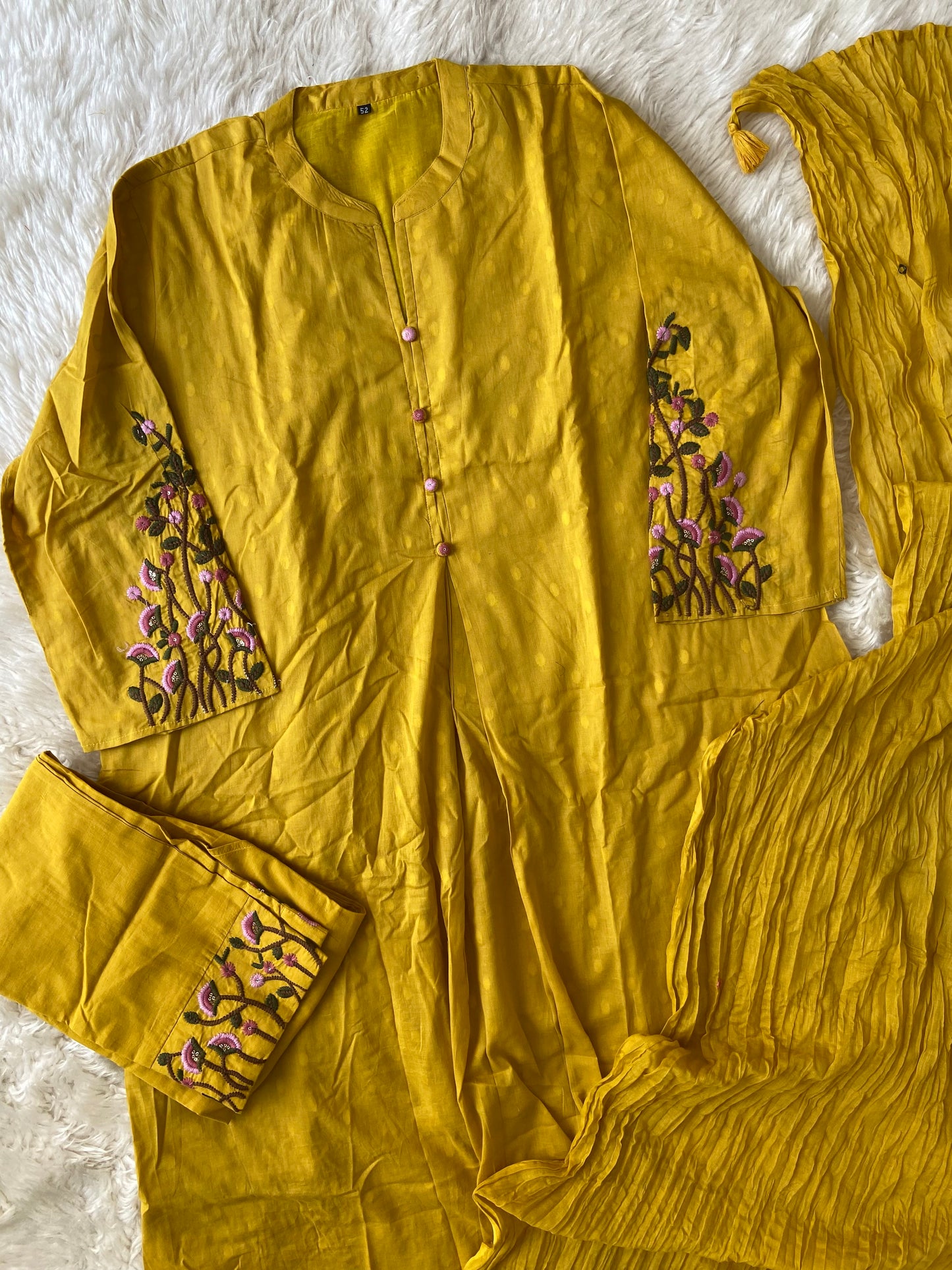 Premium Cotton Thread Work Kurti Pant Dupatta Set