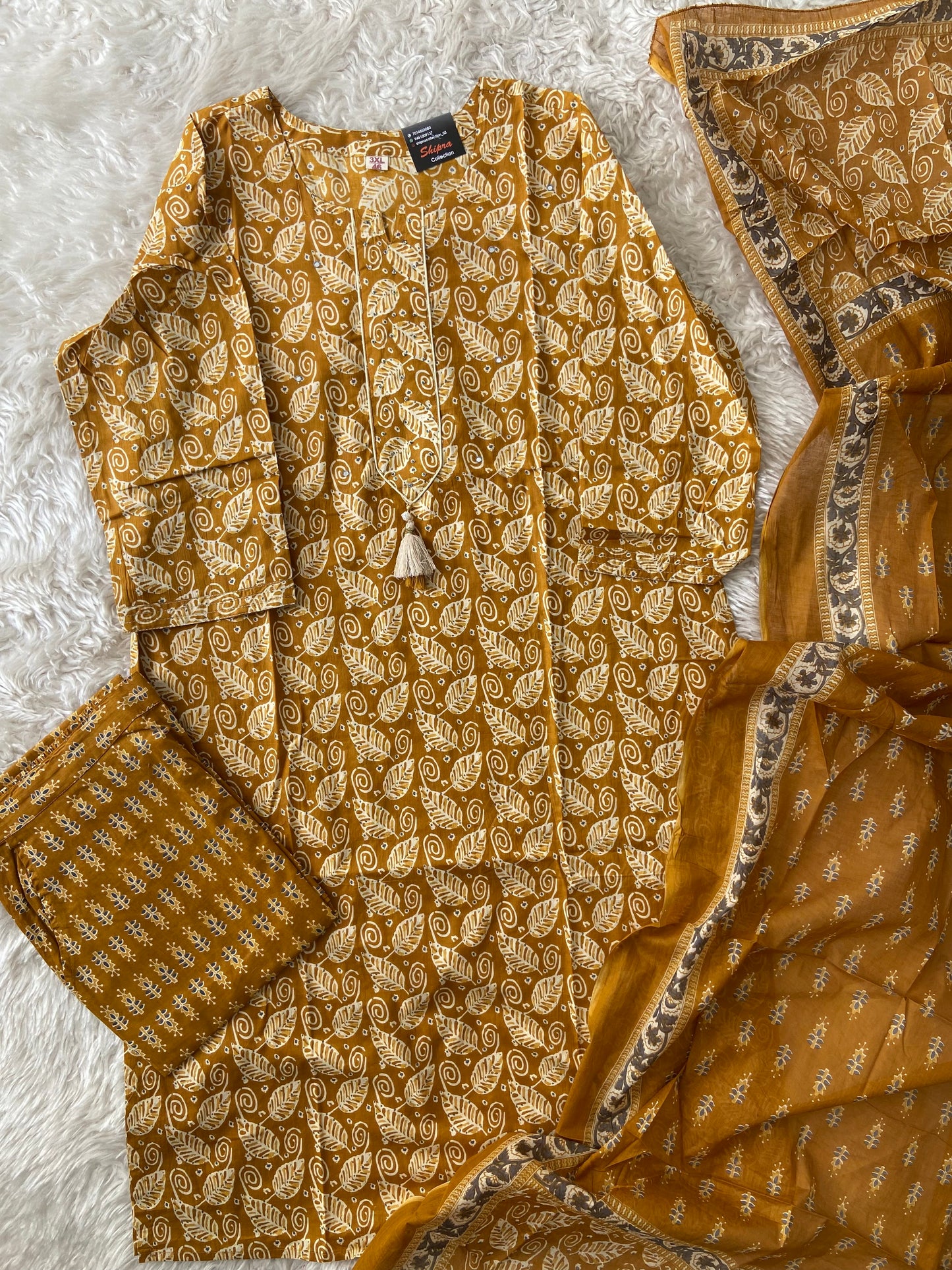 Pure Cotton Kurti Pant Dupatta Set