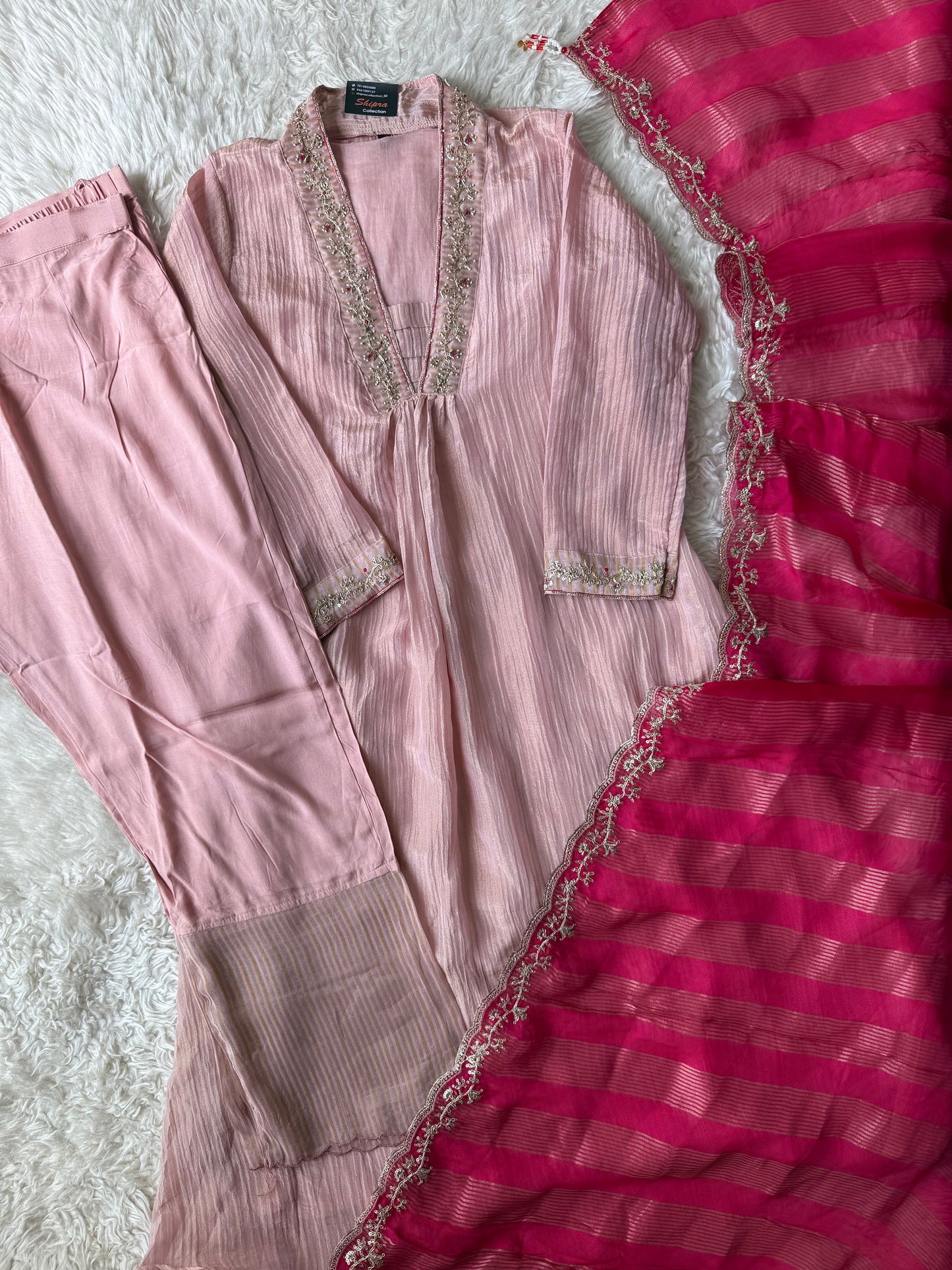 Pure Mul Chanderi Kurti Pant Dupatta Set