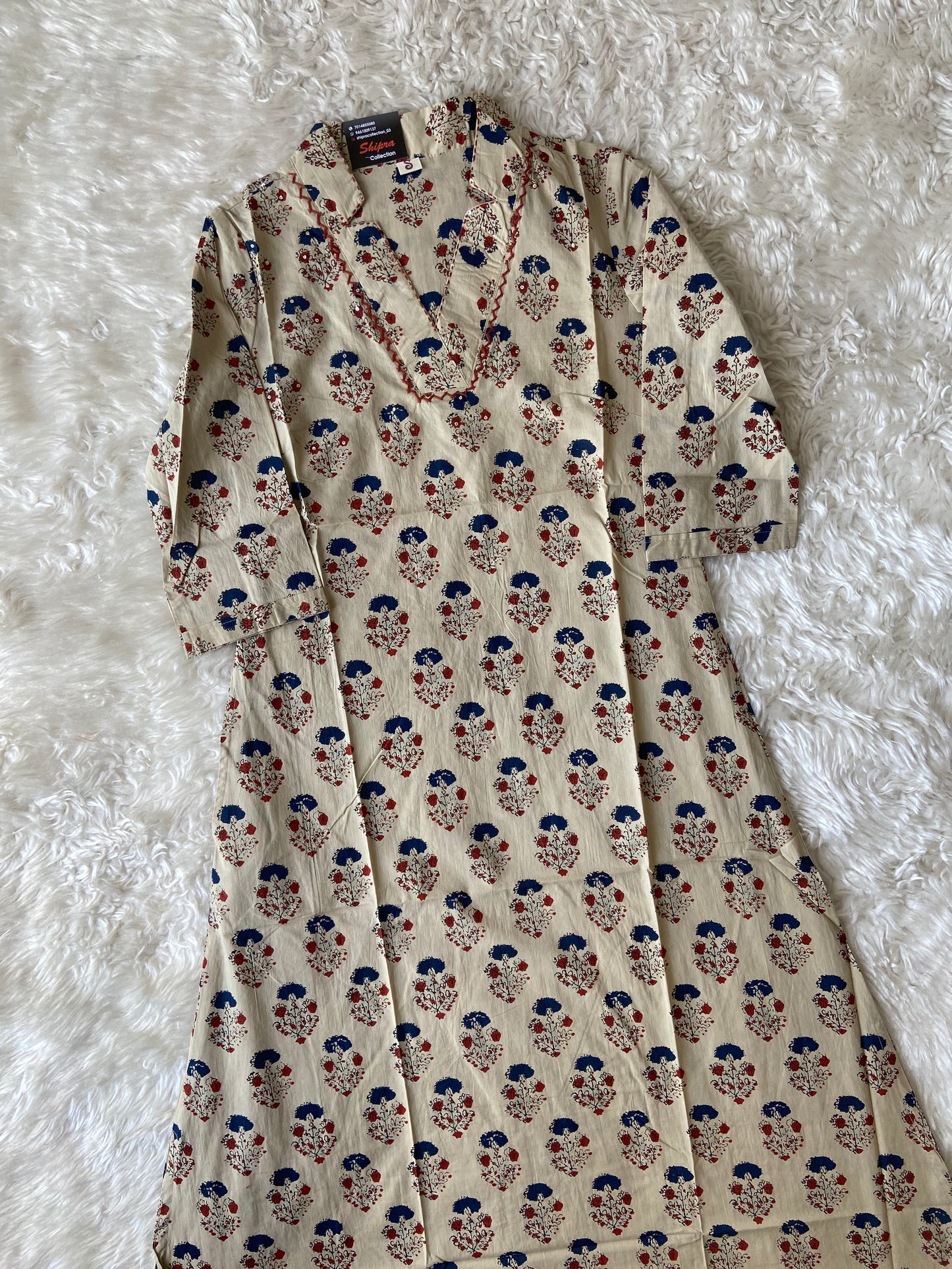 Premium Cotton blockprint A-line Kurti with pocket