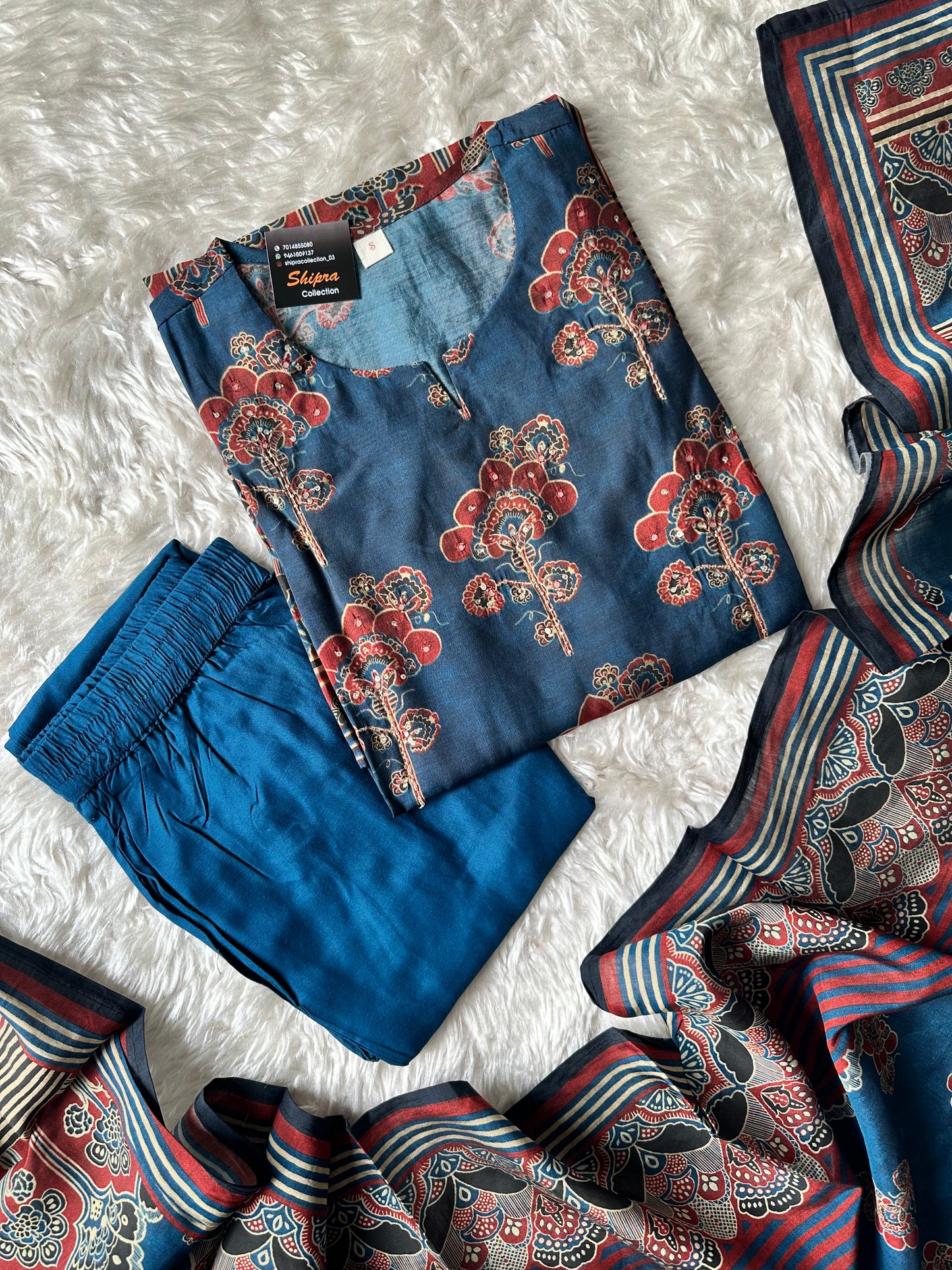 Pure Muslin Silk Kurti Pant Dupatta Set