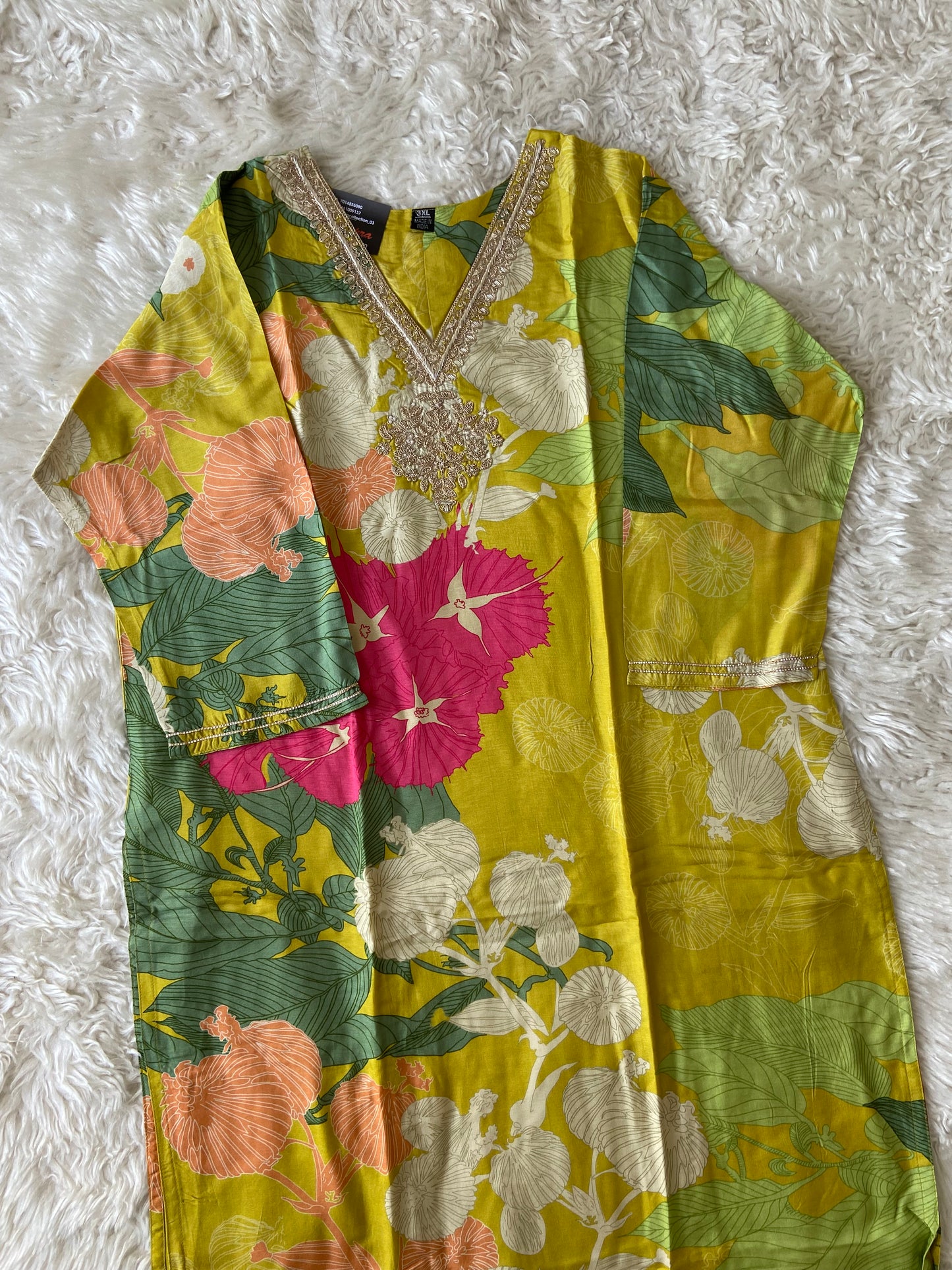 Plus Size Russian Silk Kurti Pant Dupatta Set