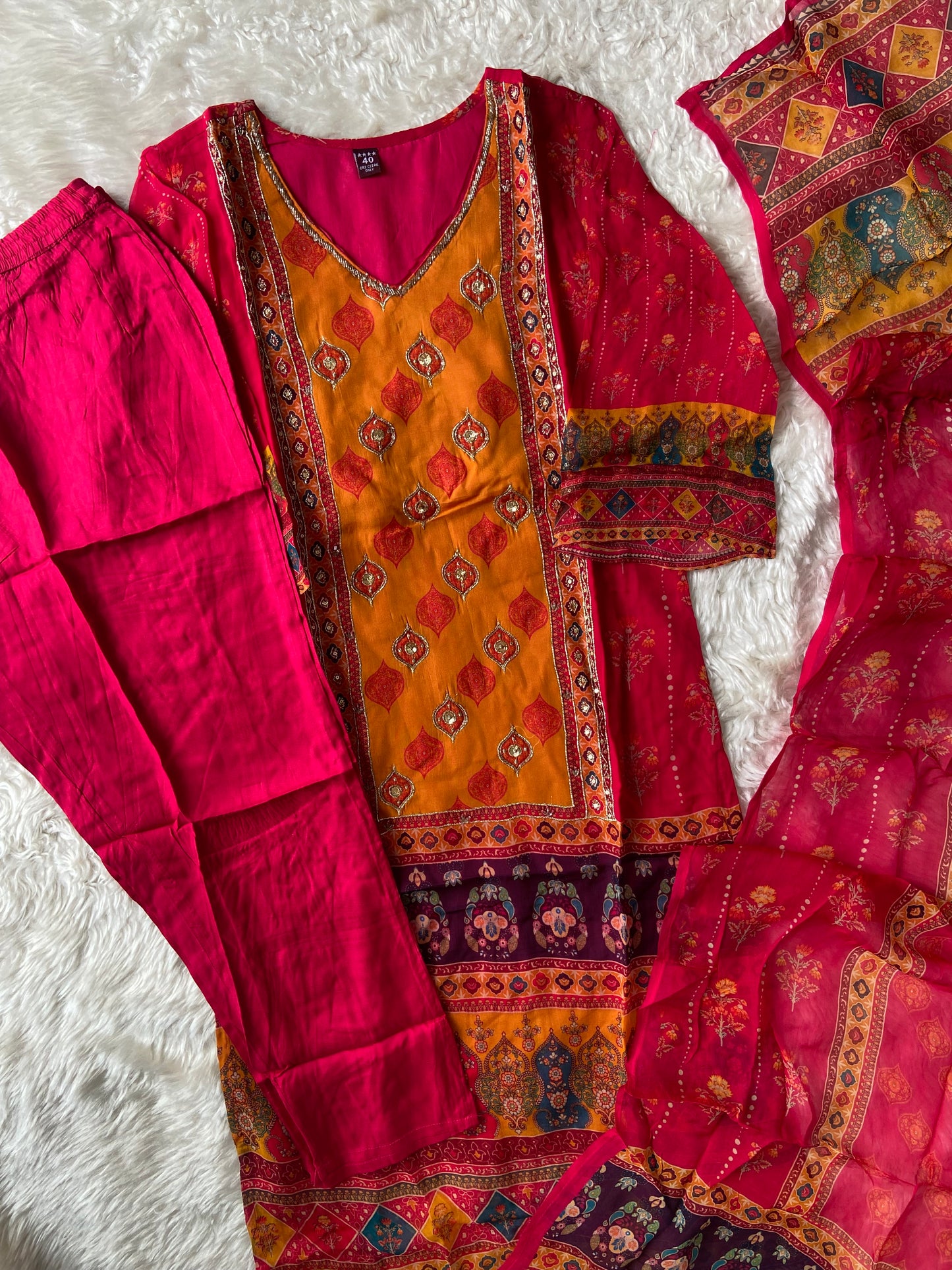 Organza Georgette Kurti Pant Dupatta Set