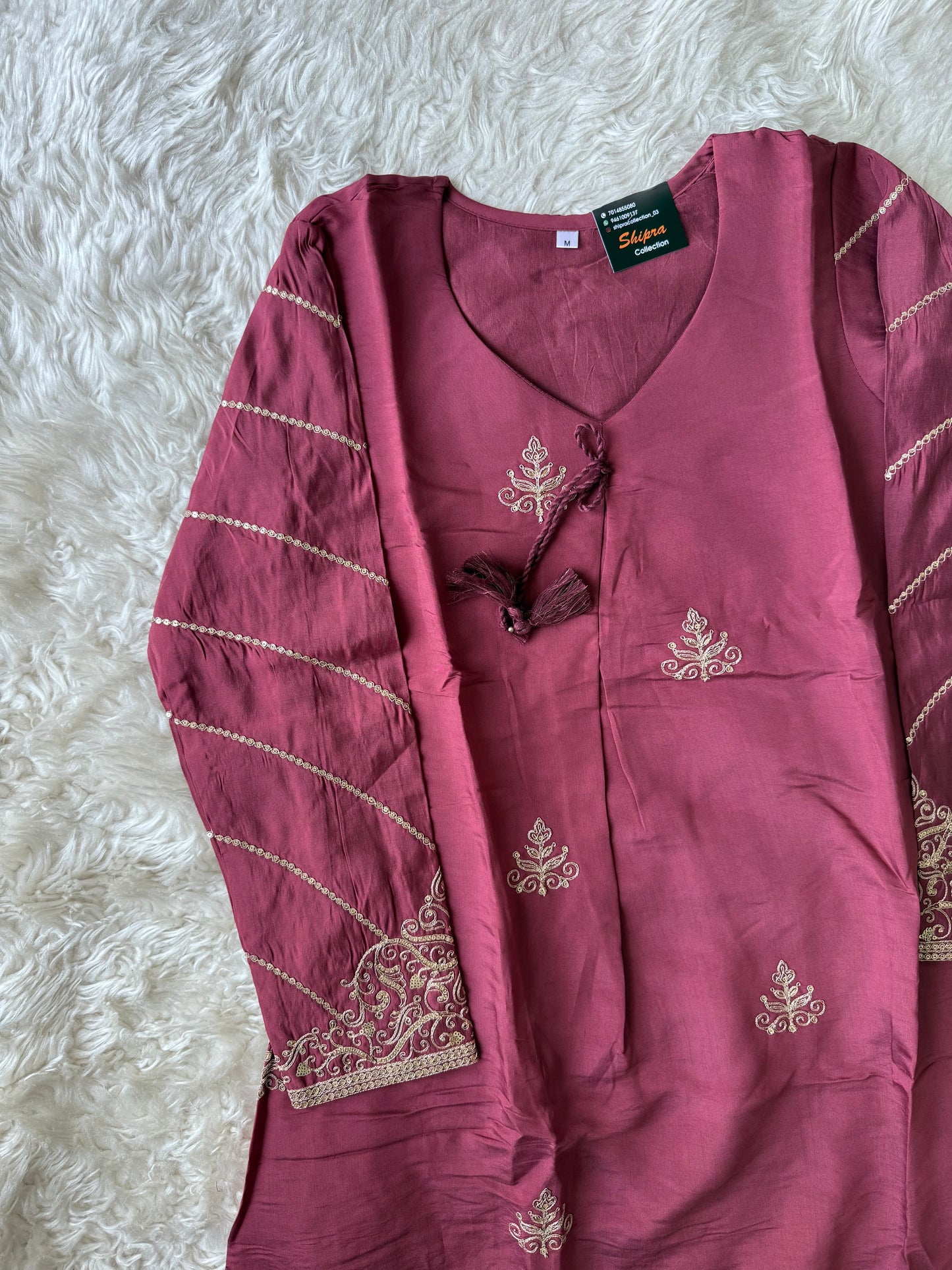 Pure Muslin Silk Kurti Pant Organza Dupatta Set