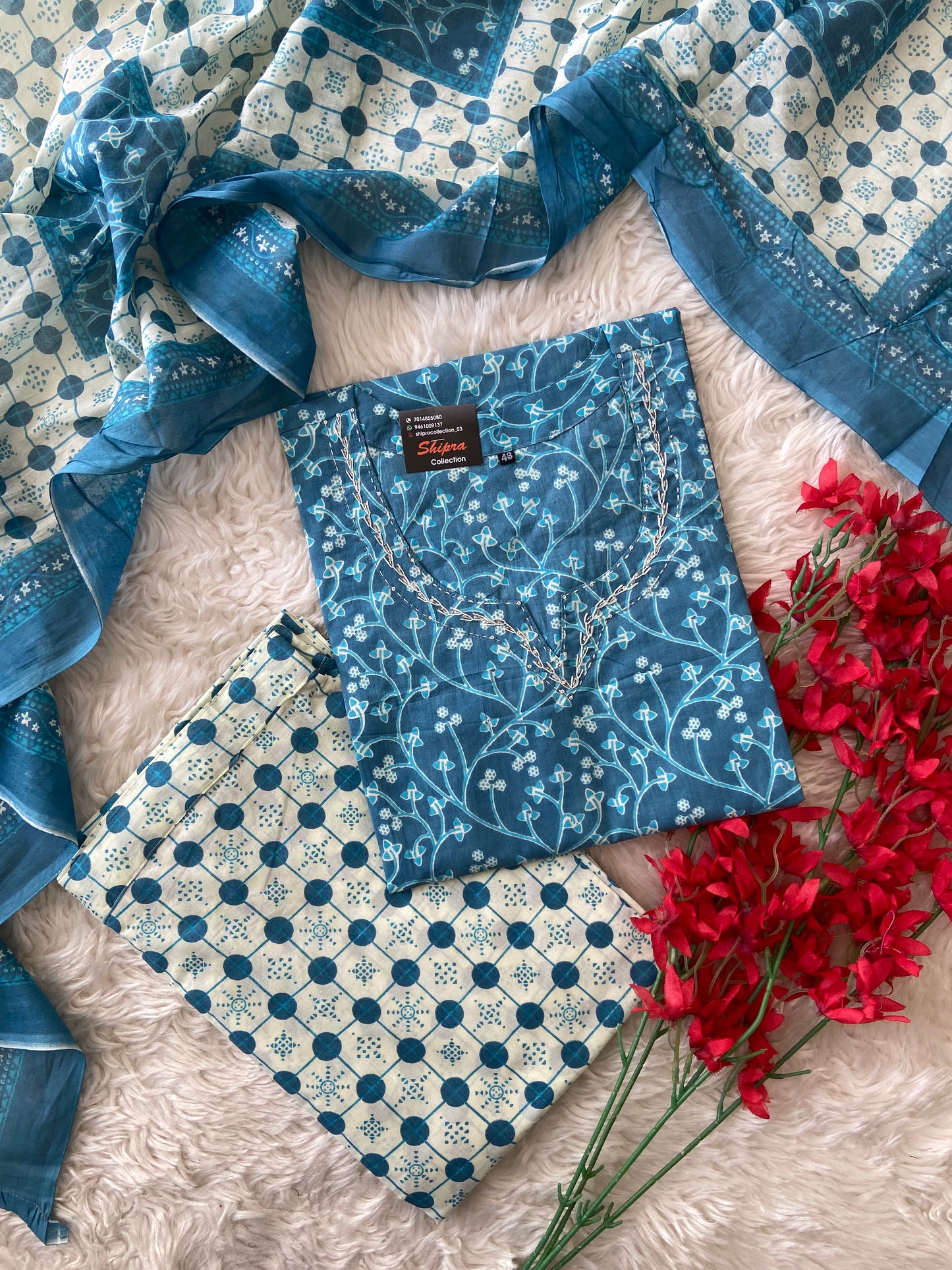 Breathable Cotton Kurti Pant Cotton Dupatta Set