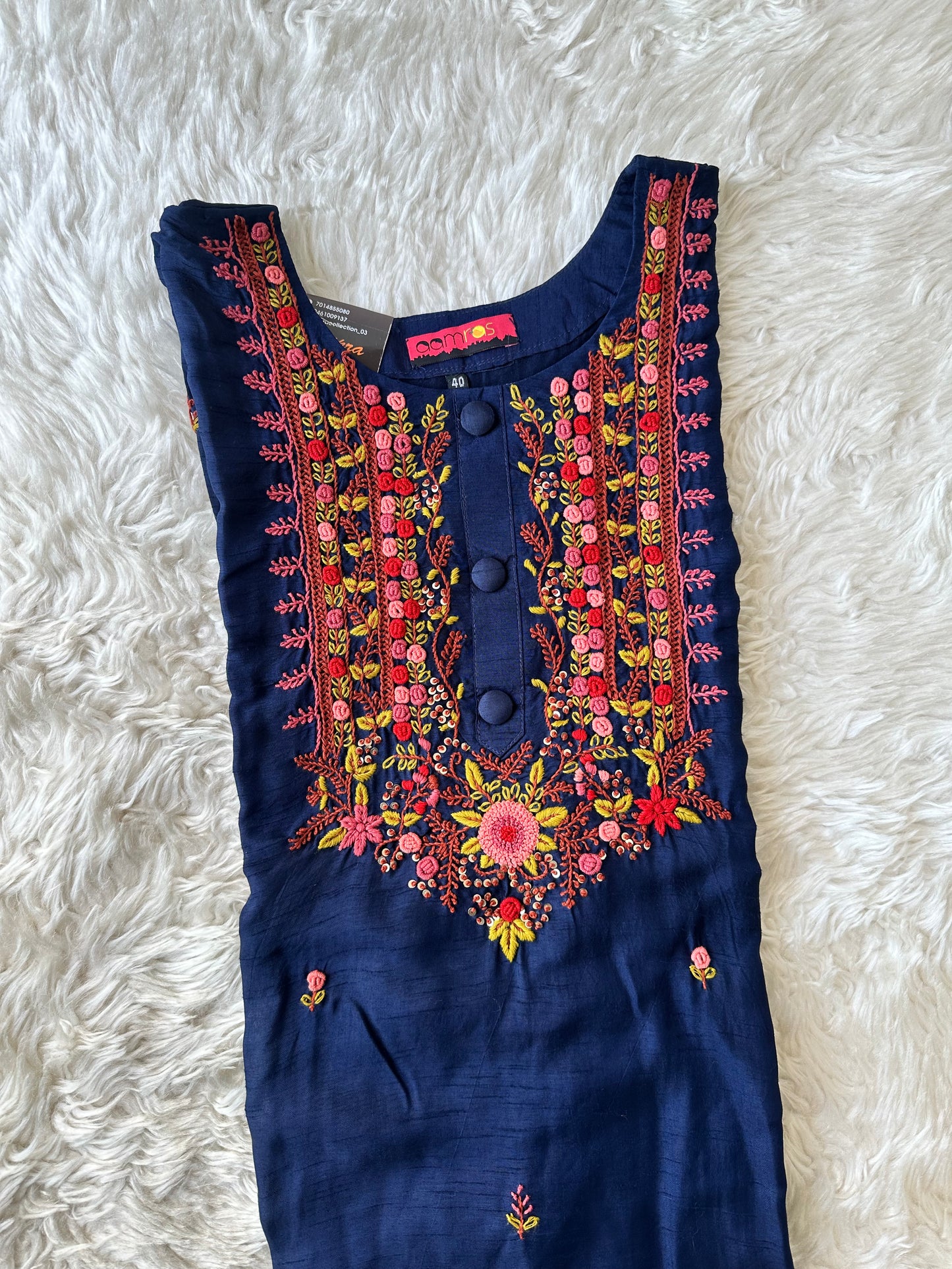 Pure Silk Embroidery Kurti Pant Dupatta Set
