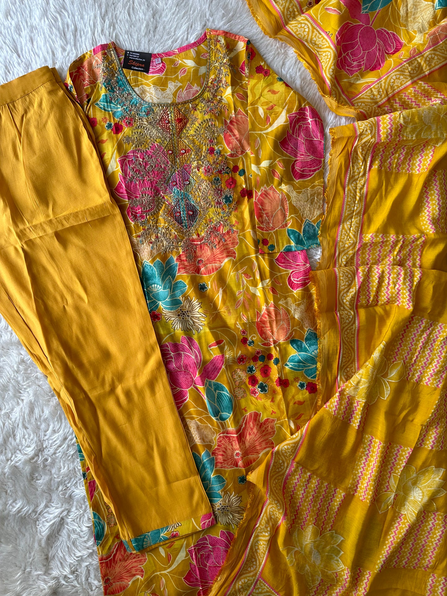 Pure Muslin Silk Kurti Pant Dupatta Set