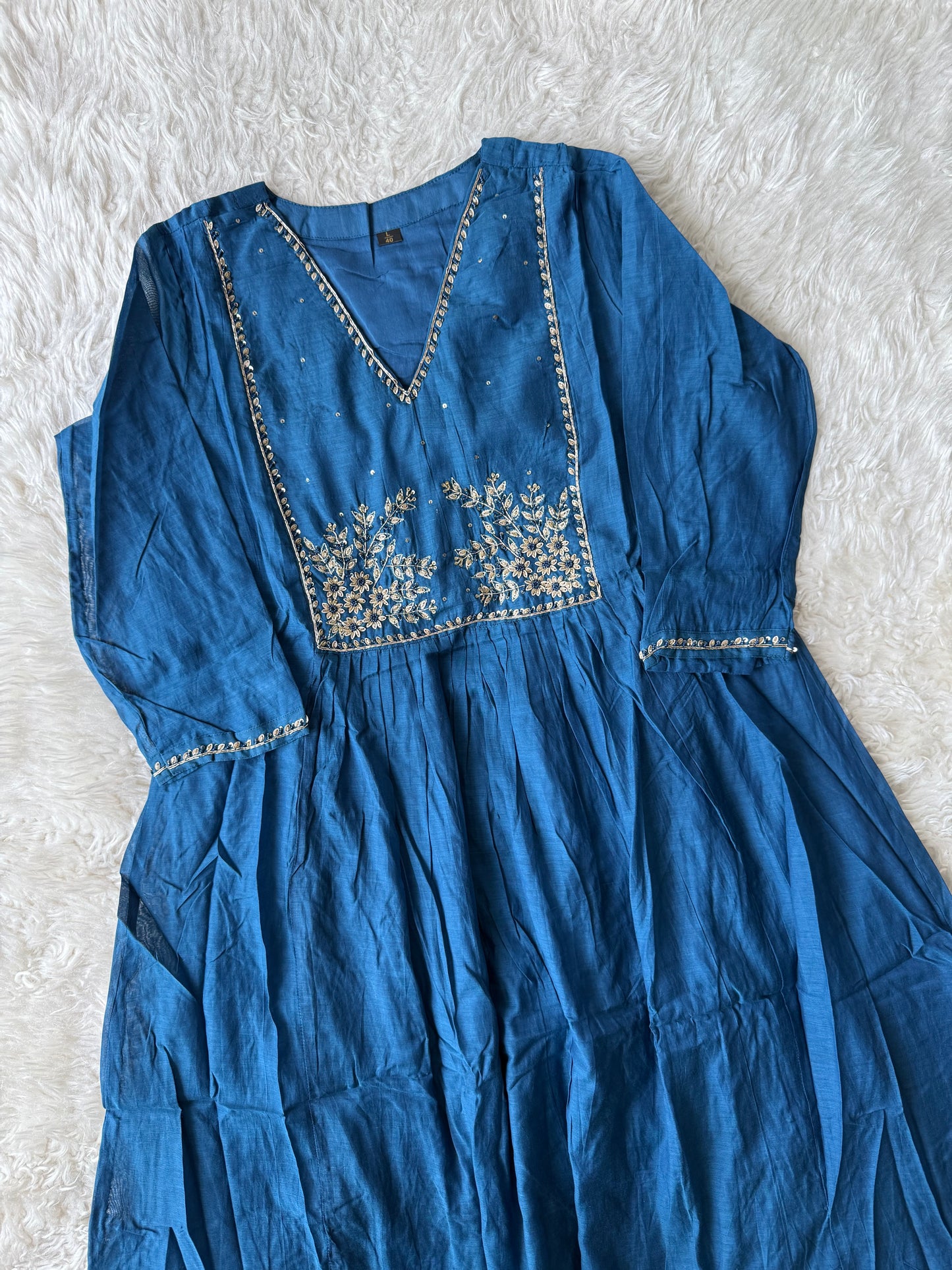 Pure Mul Chanderi Kurti Pant Dupatta Set