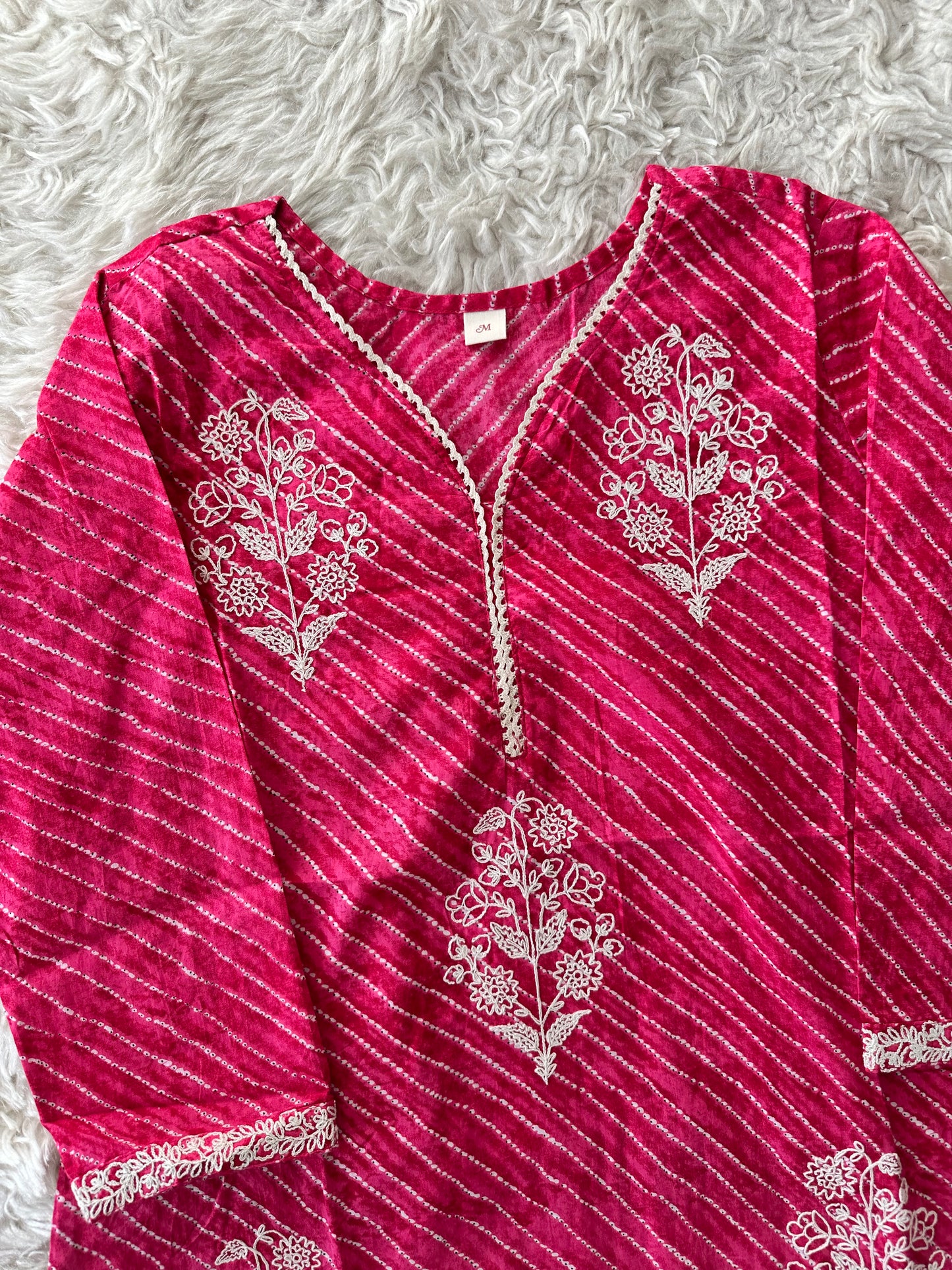 Premium Cotton Lehariya Thread Work Kurti