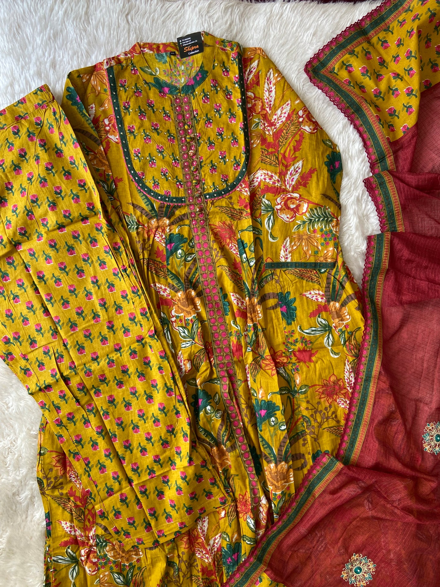 Premium Cotton FLARE Kurti Pant Dupatta Set