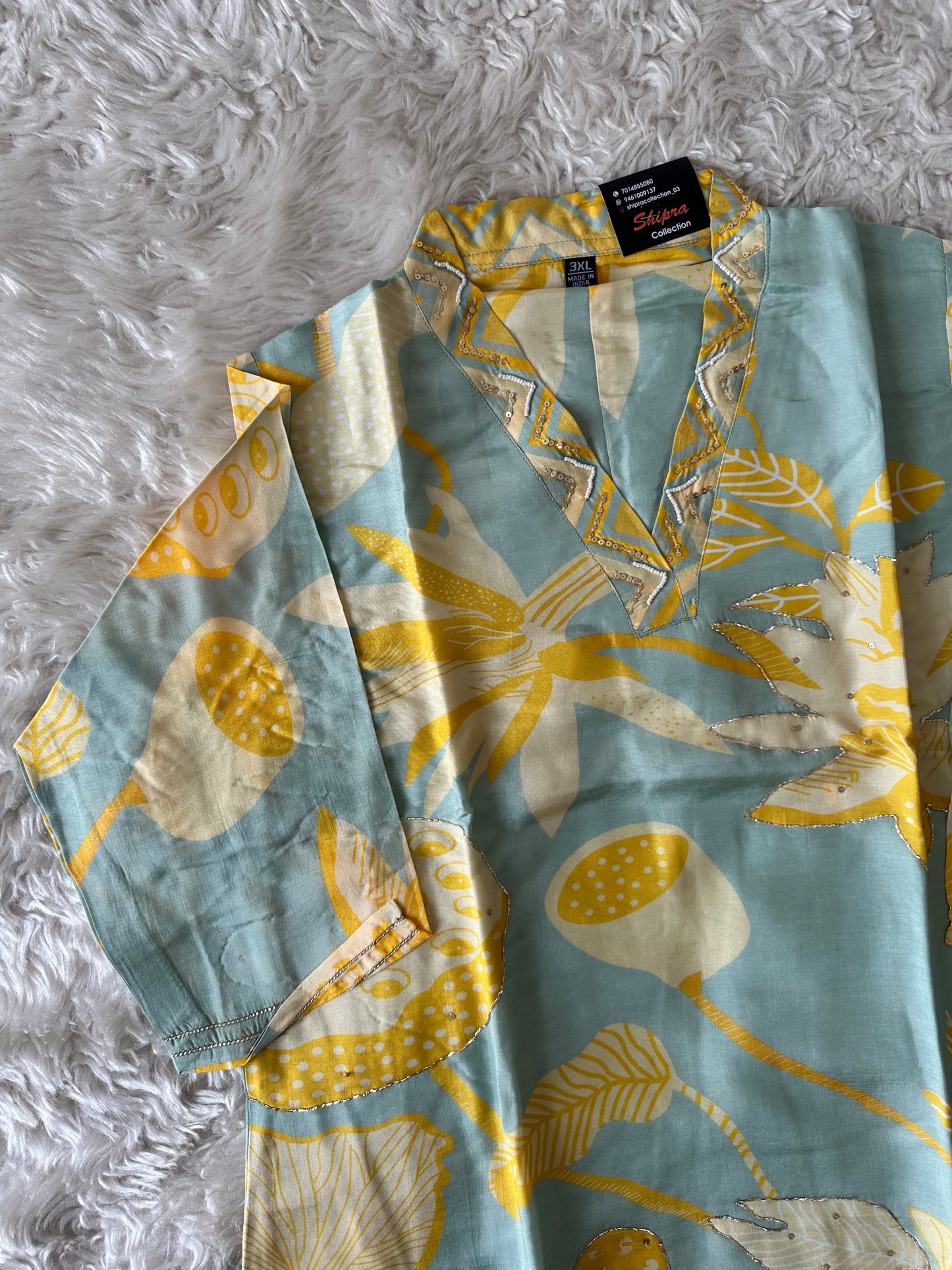 Plus Size Russian Silk Kurti Pant Dupatta Set
