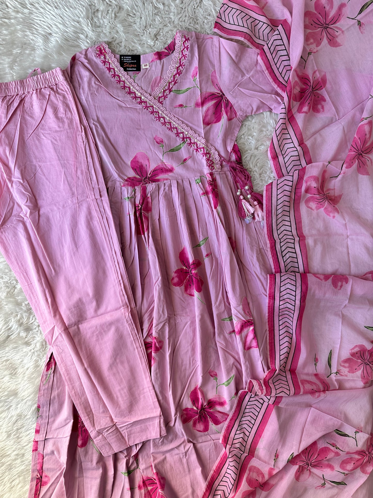 Premium Cotton ANARKALI Kurti Pant Dupatta Set