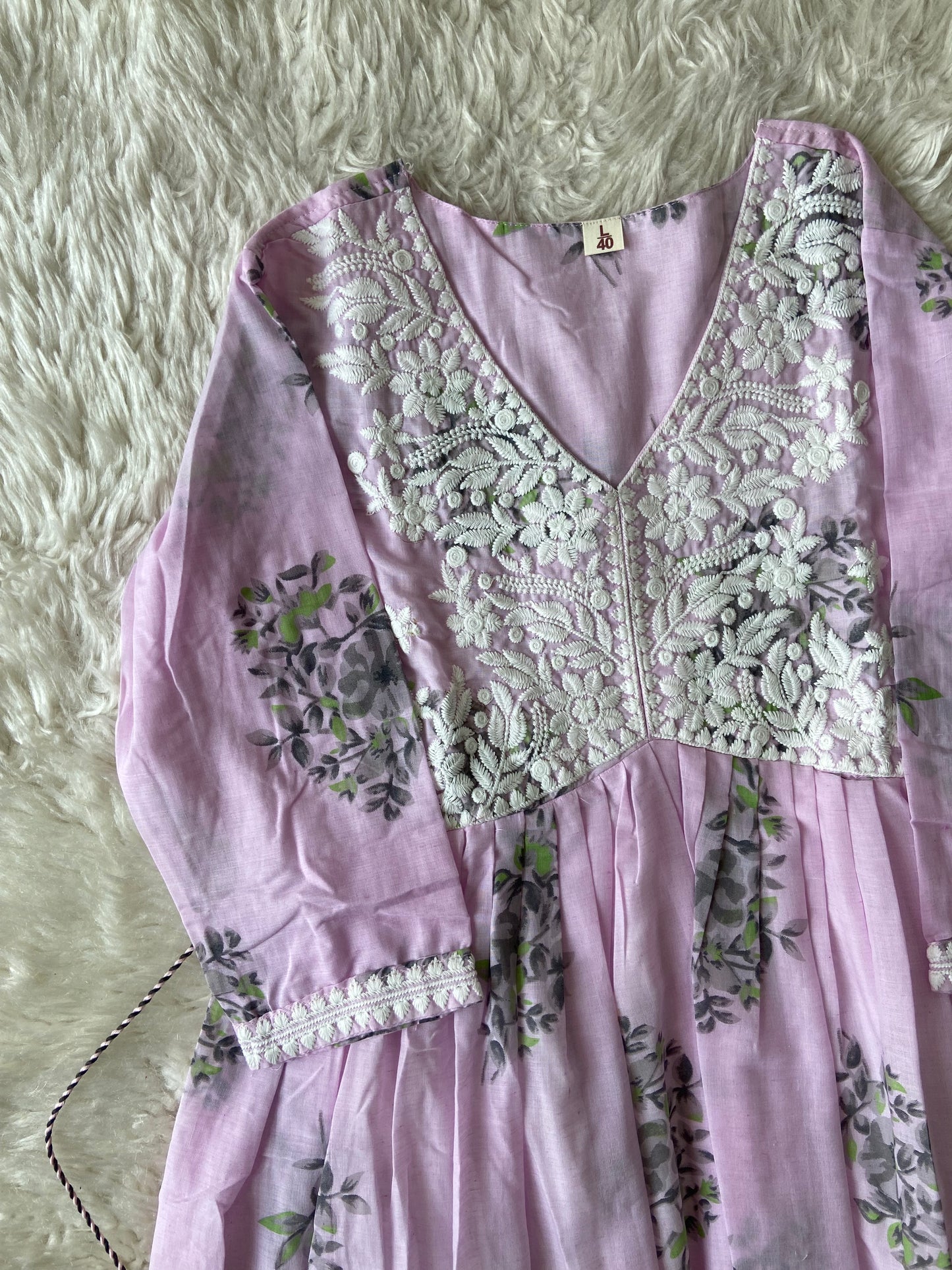 Mul Cotton Thread Work Flare Kurti