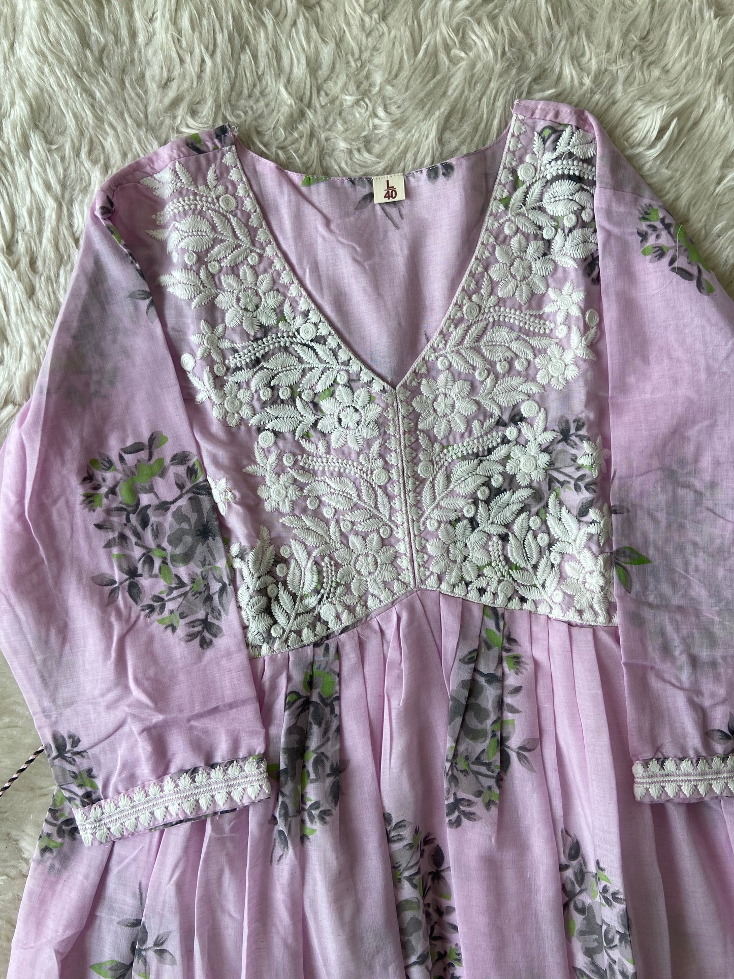 Mul Cotton Thread Work Flare Kurti
