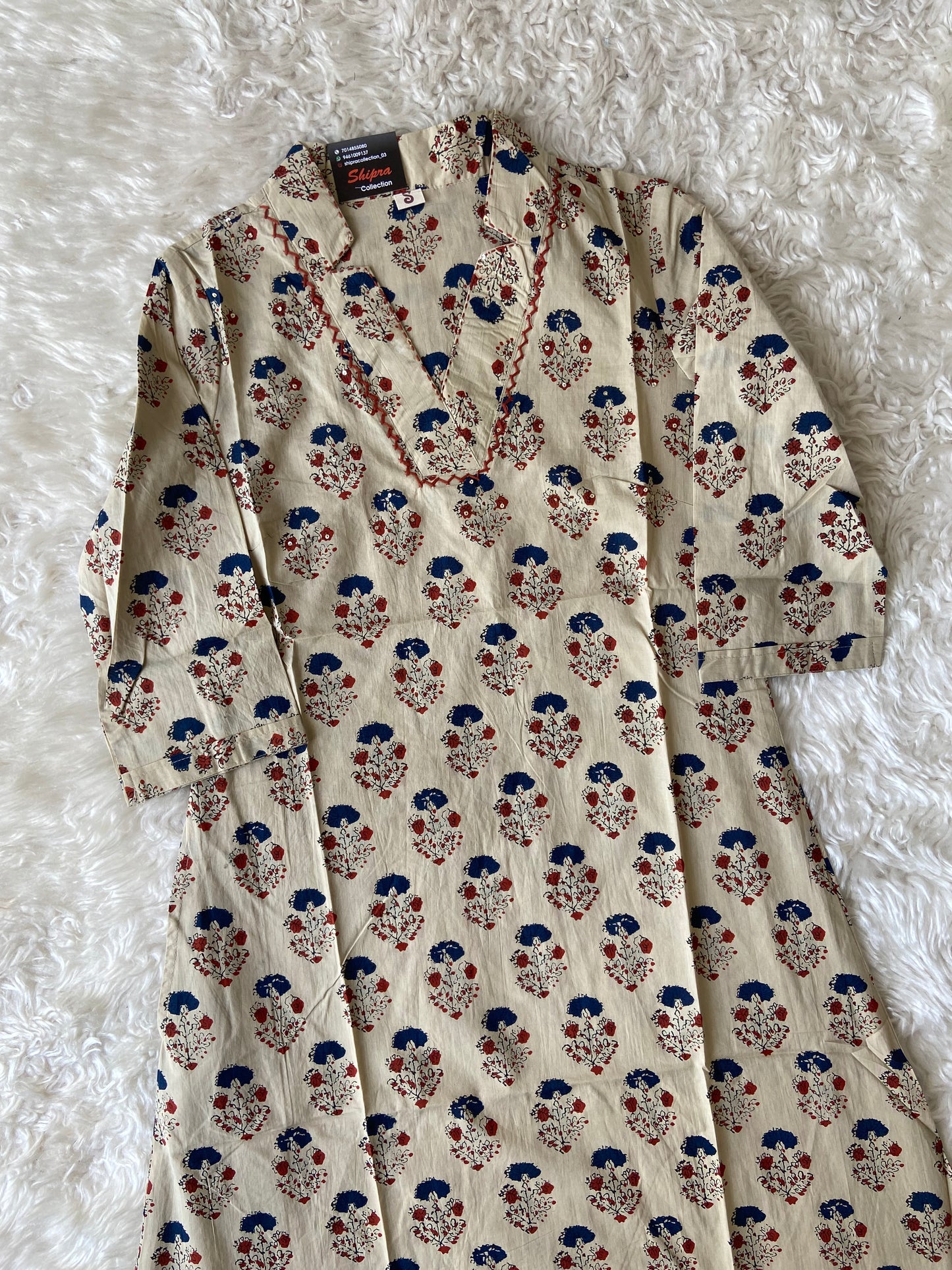 Premium Cotton blockprint A-line Kurti with pocket