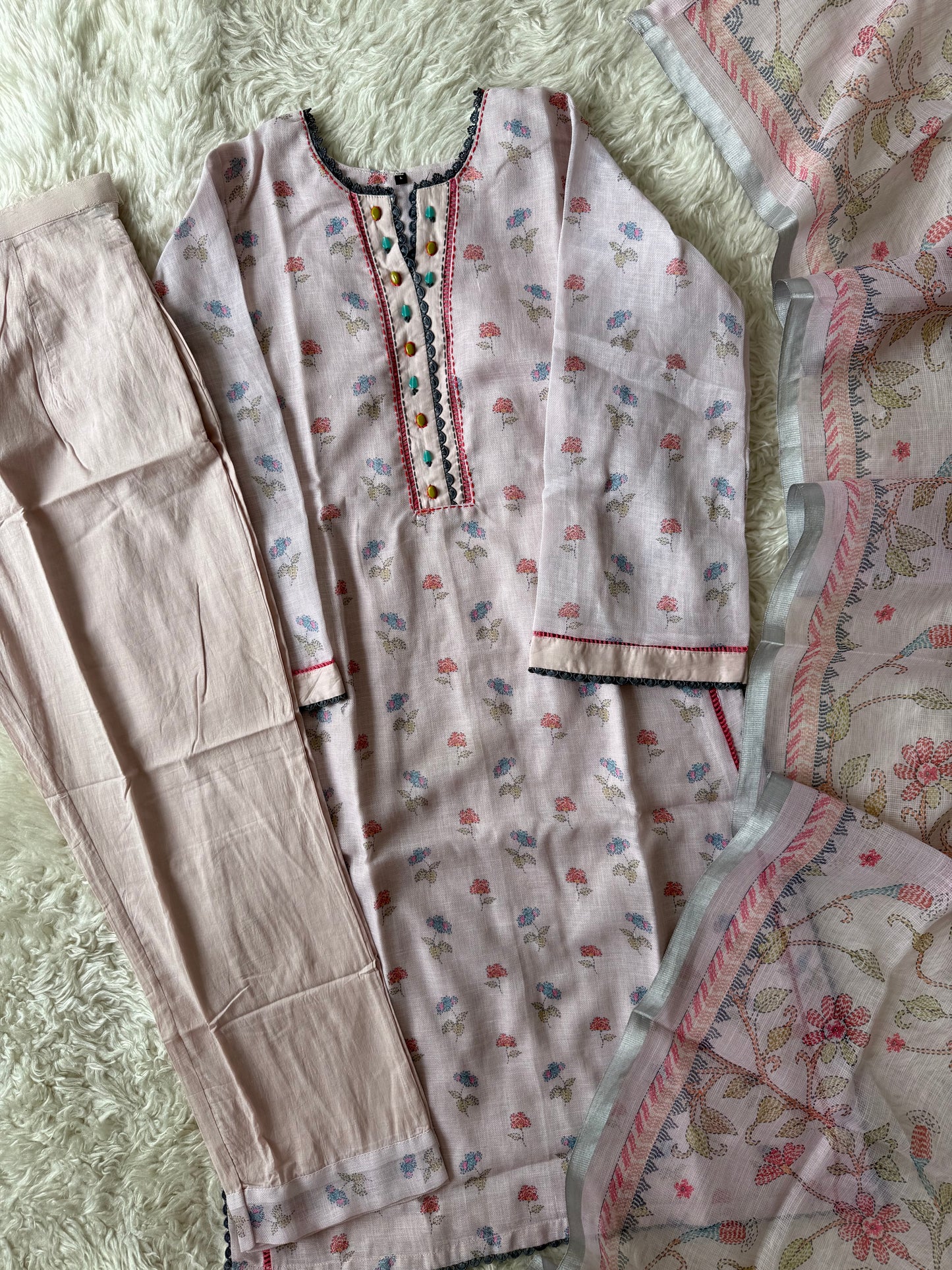 Linen Kurti Pant Dupatta Set