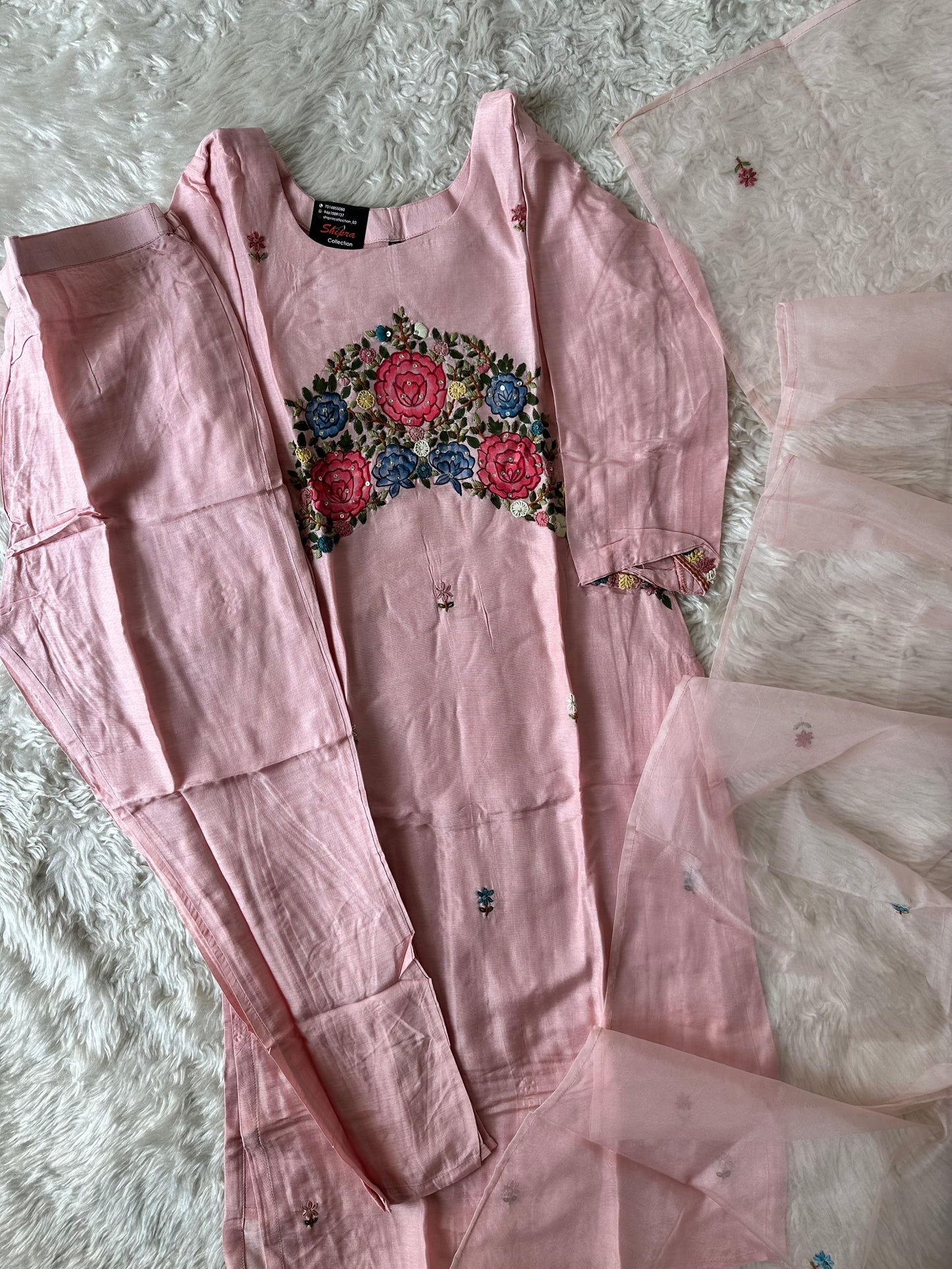 Dola Silk Embroidery Kurti Pant Dupatta Set