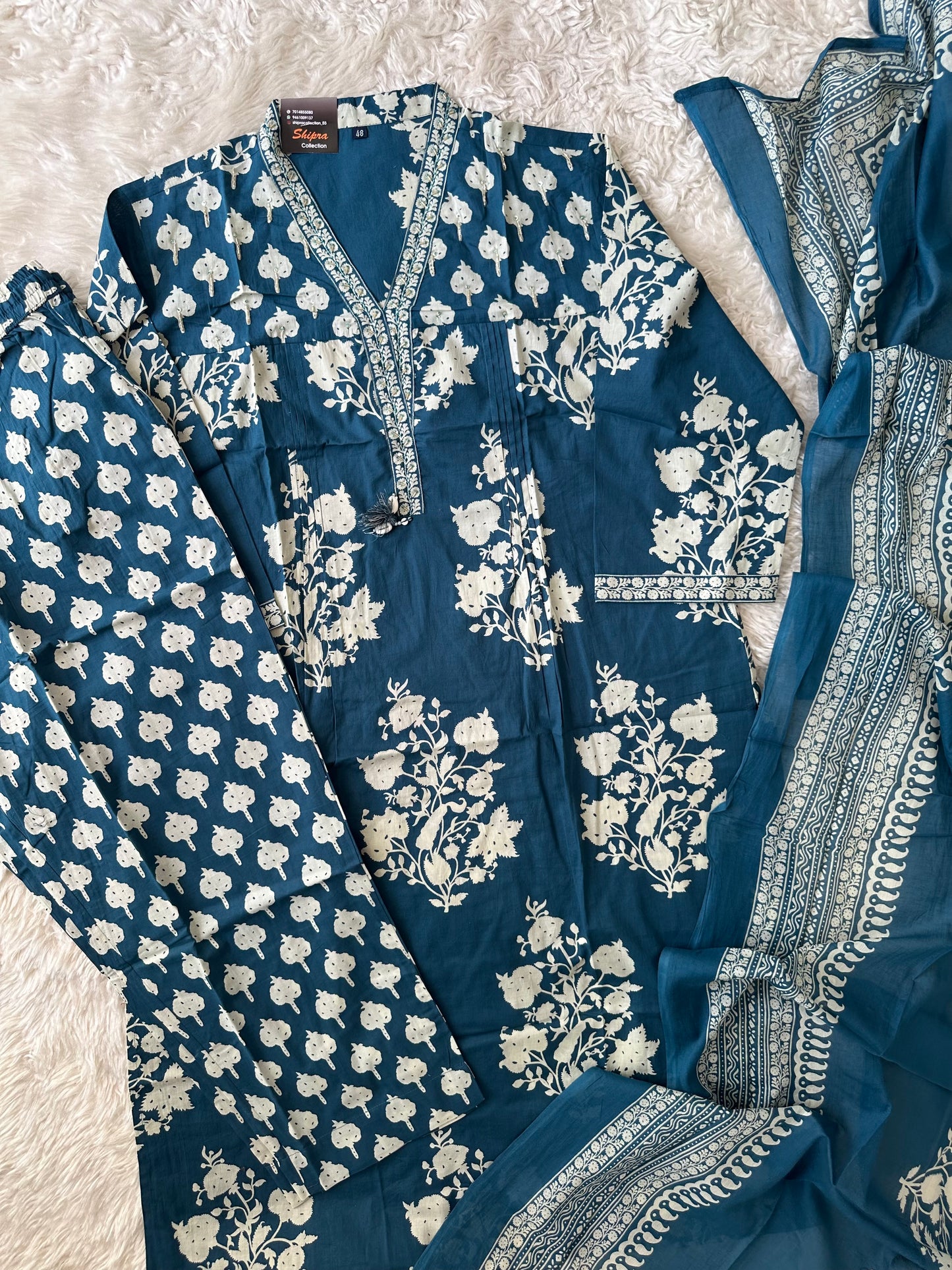 Breathable Cotton Kurti Pant Cotton Dupatta Set