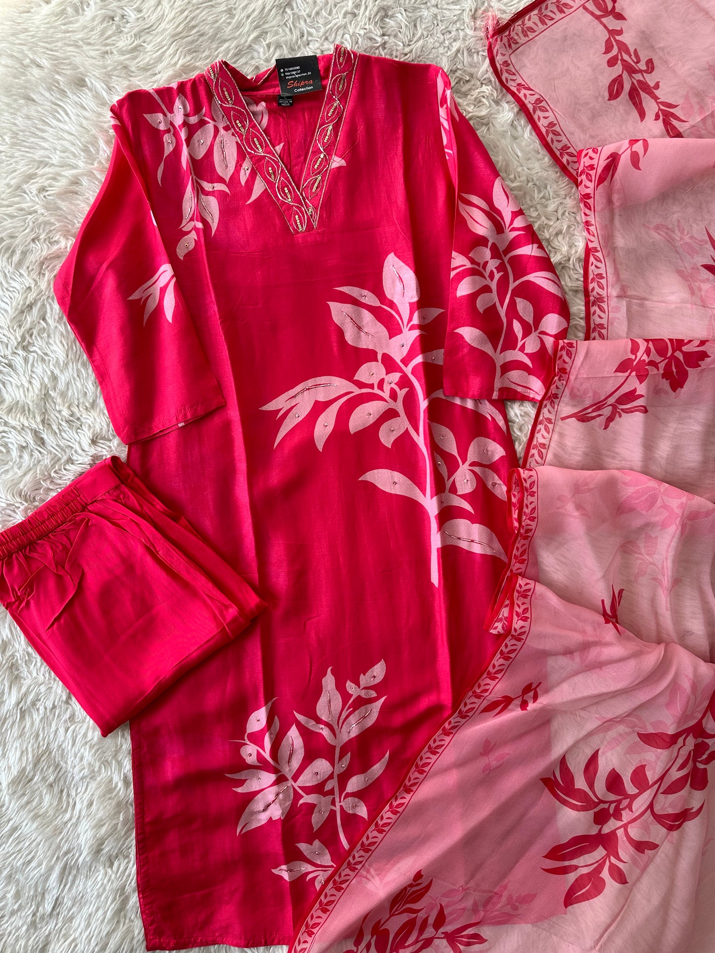 Russian Silk Kurti Pant Dupatta Set