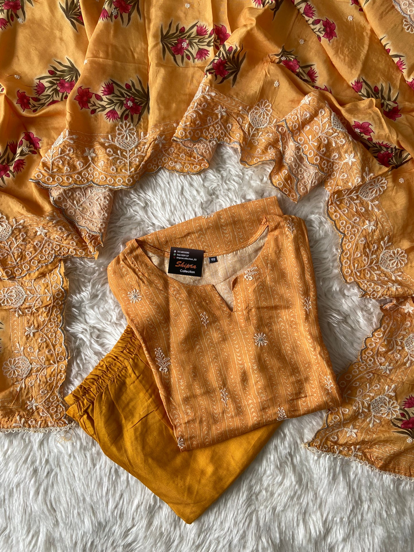Butter Silk Kurti Pant Dupatta Set