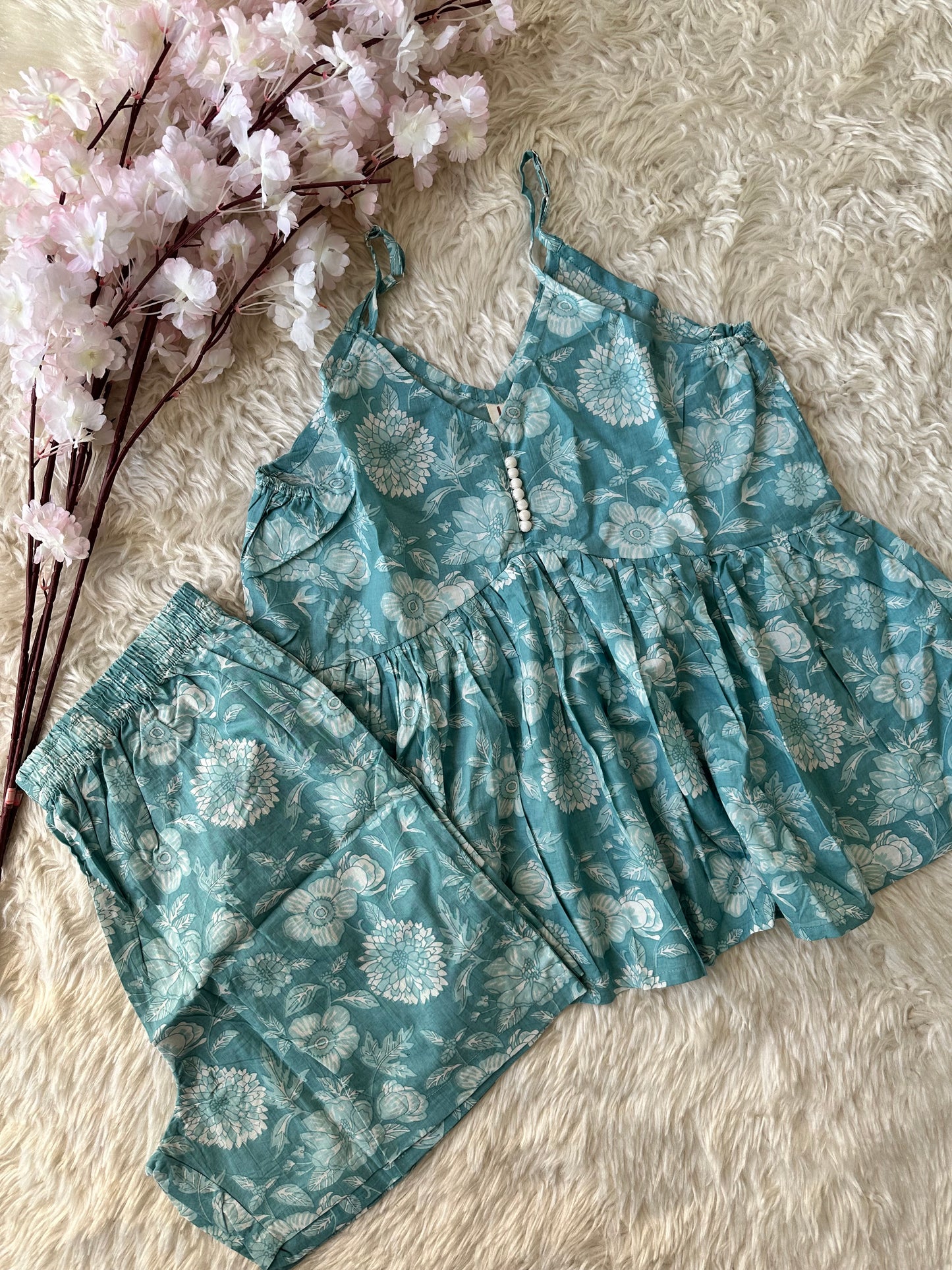Pure Cotton Strap Sleeves Shorts Co-ord Set