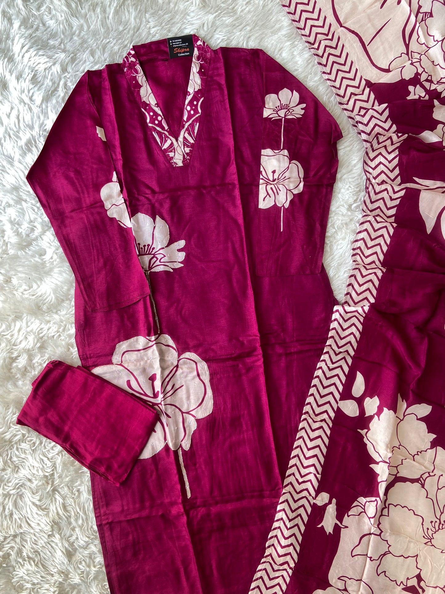 Russian Silk Kurti Pant Dupatta Set