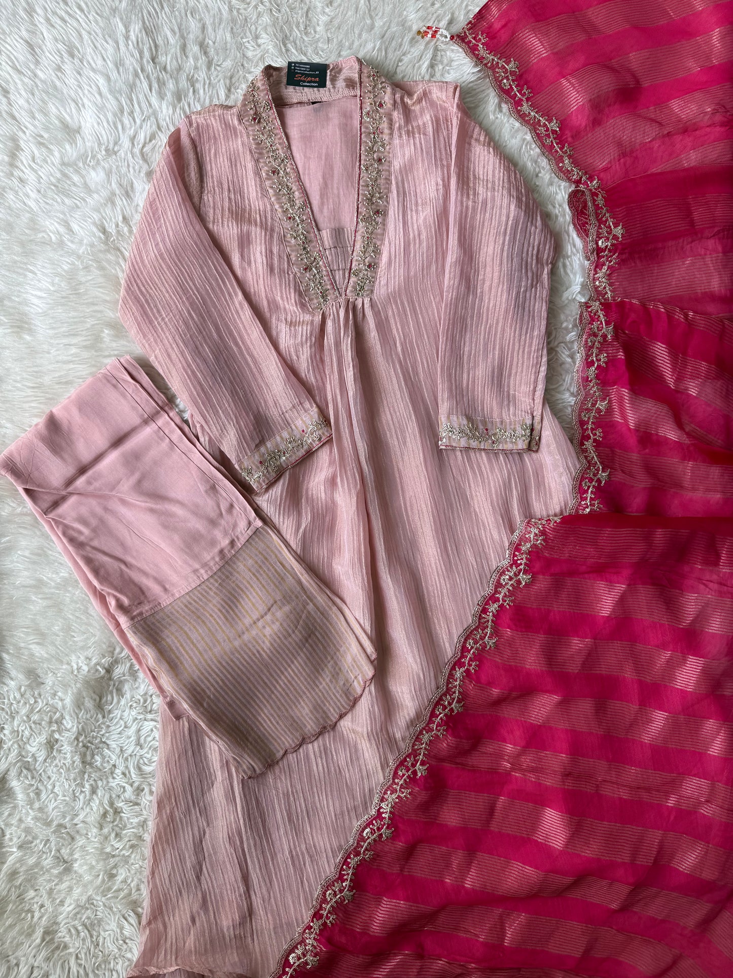 Pure Mul Chanderi Kurti Pant Dupatta Set