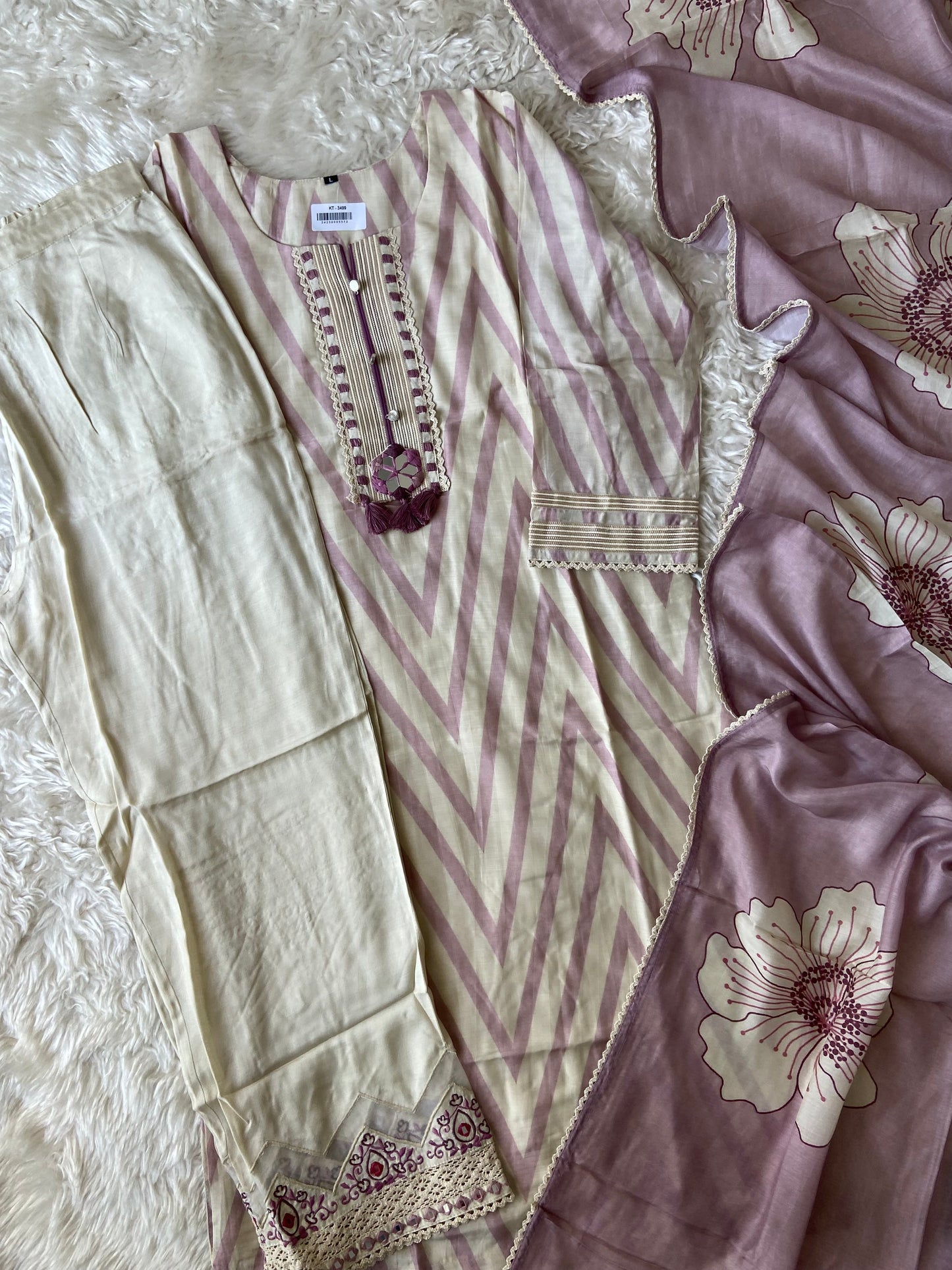 Mul Silk Kurti Pant Plazo Dupatta Set