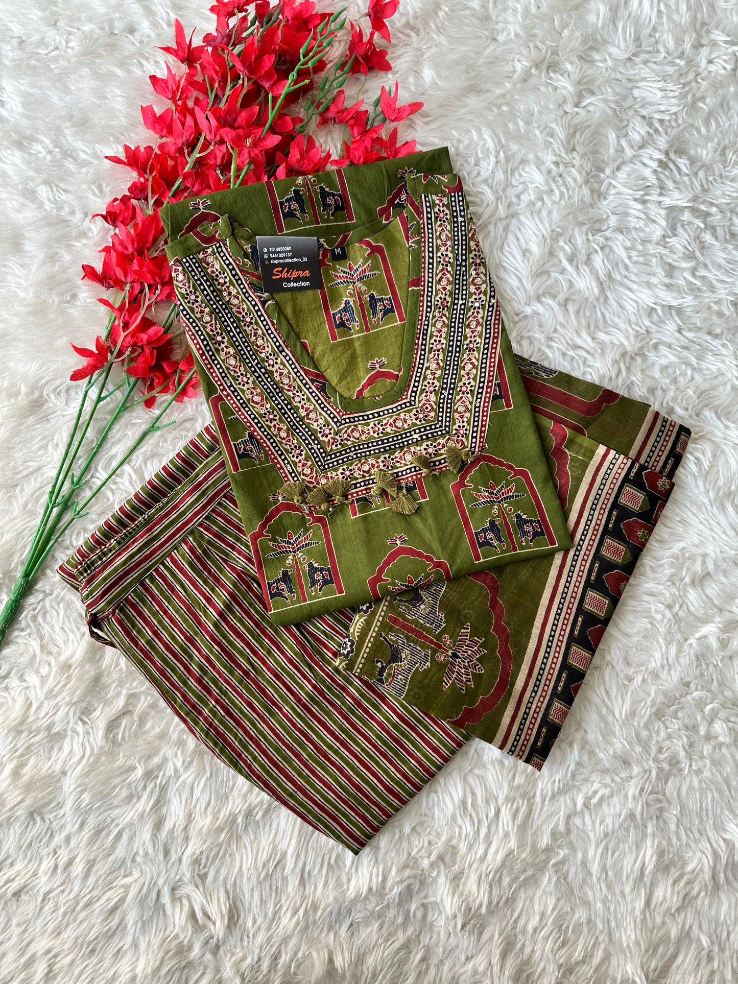 Pure Cotton Kurti Pant Dupatta Set