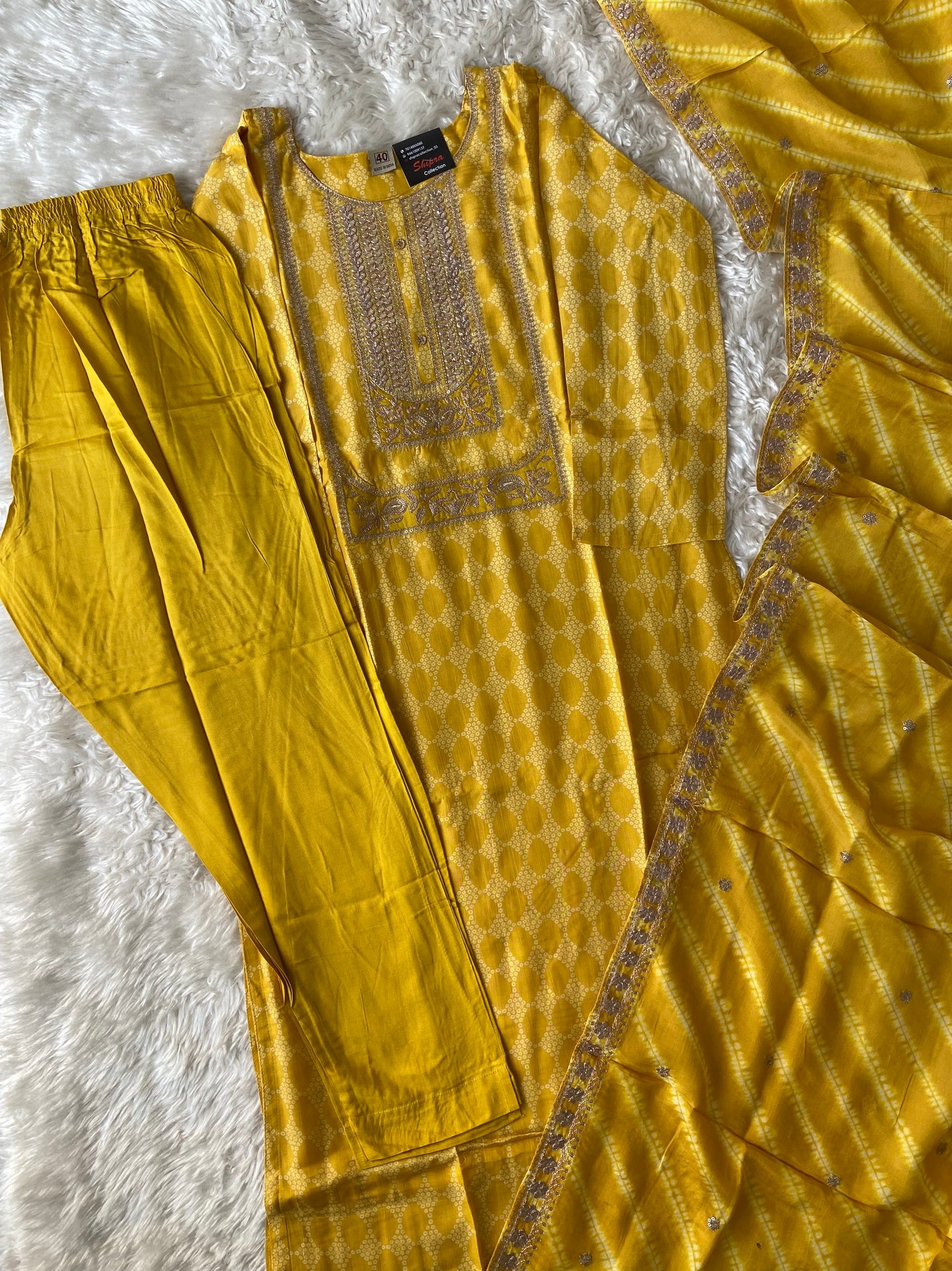 Russian Silk Kurti Pant Dupatta Set