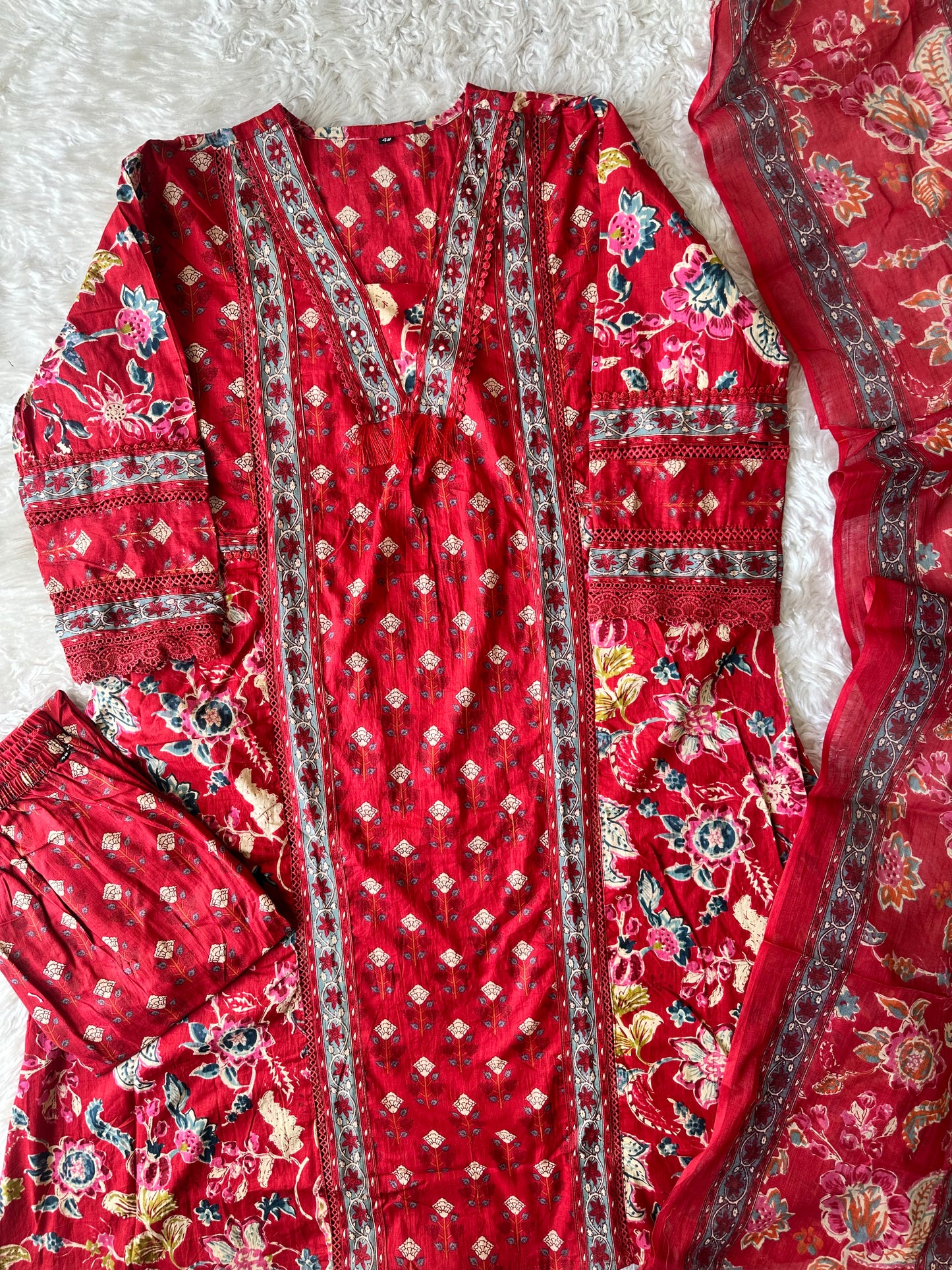 Cotton FLARE Kurti Pant Dupatta Set