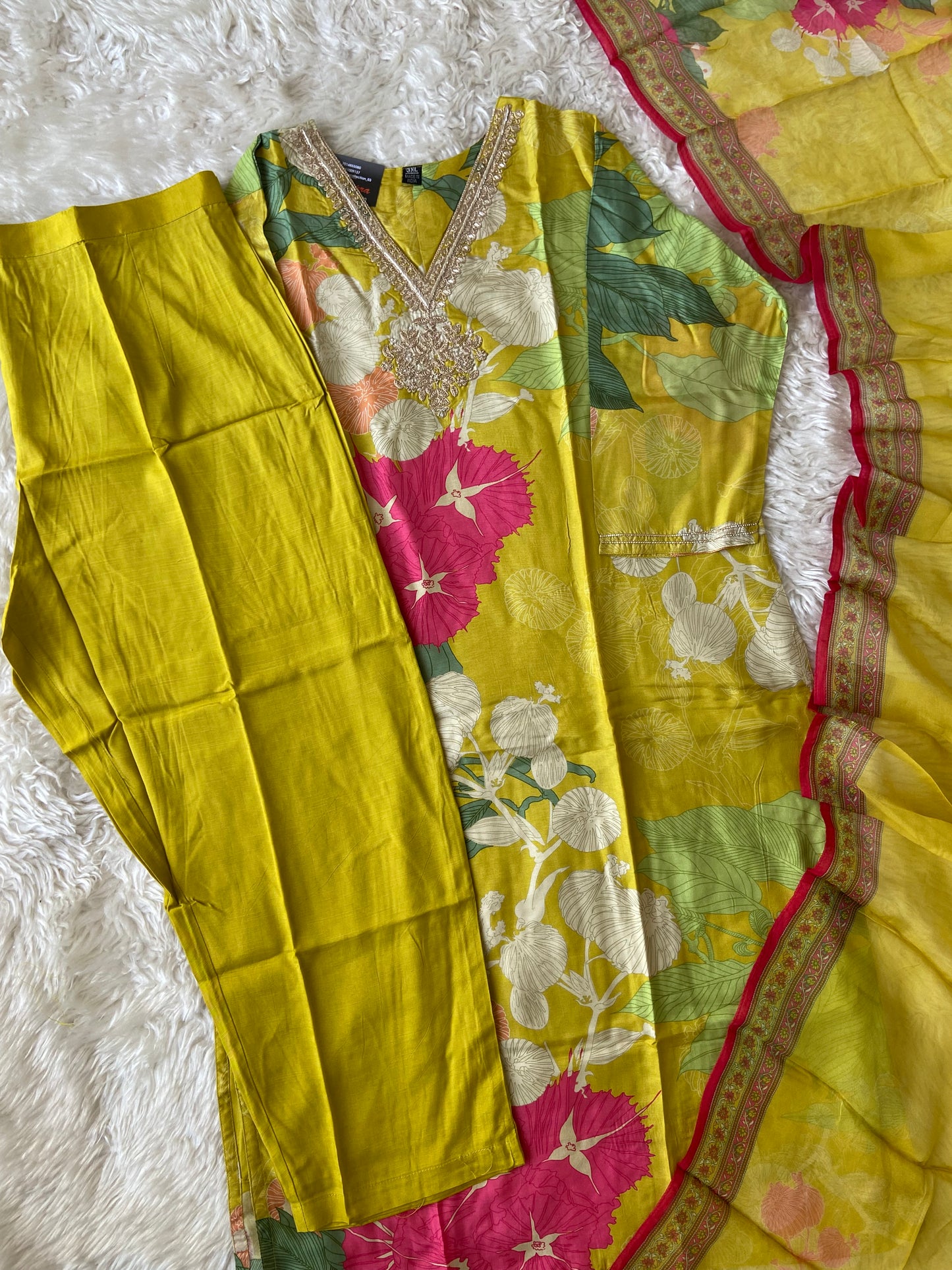 Plus Size Russian Silk Kurti Pant Dupatta Set
