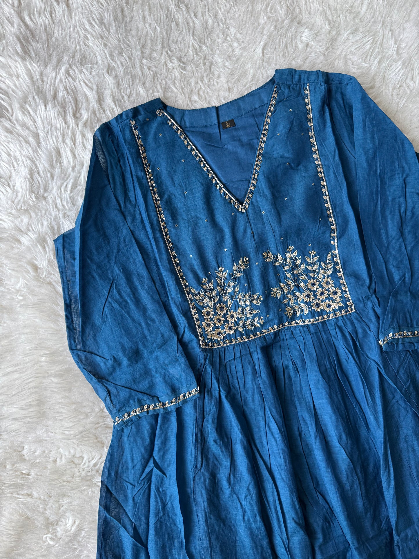 Pure Mul Chanderi Kurti Pant Dupatta Set