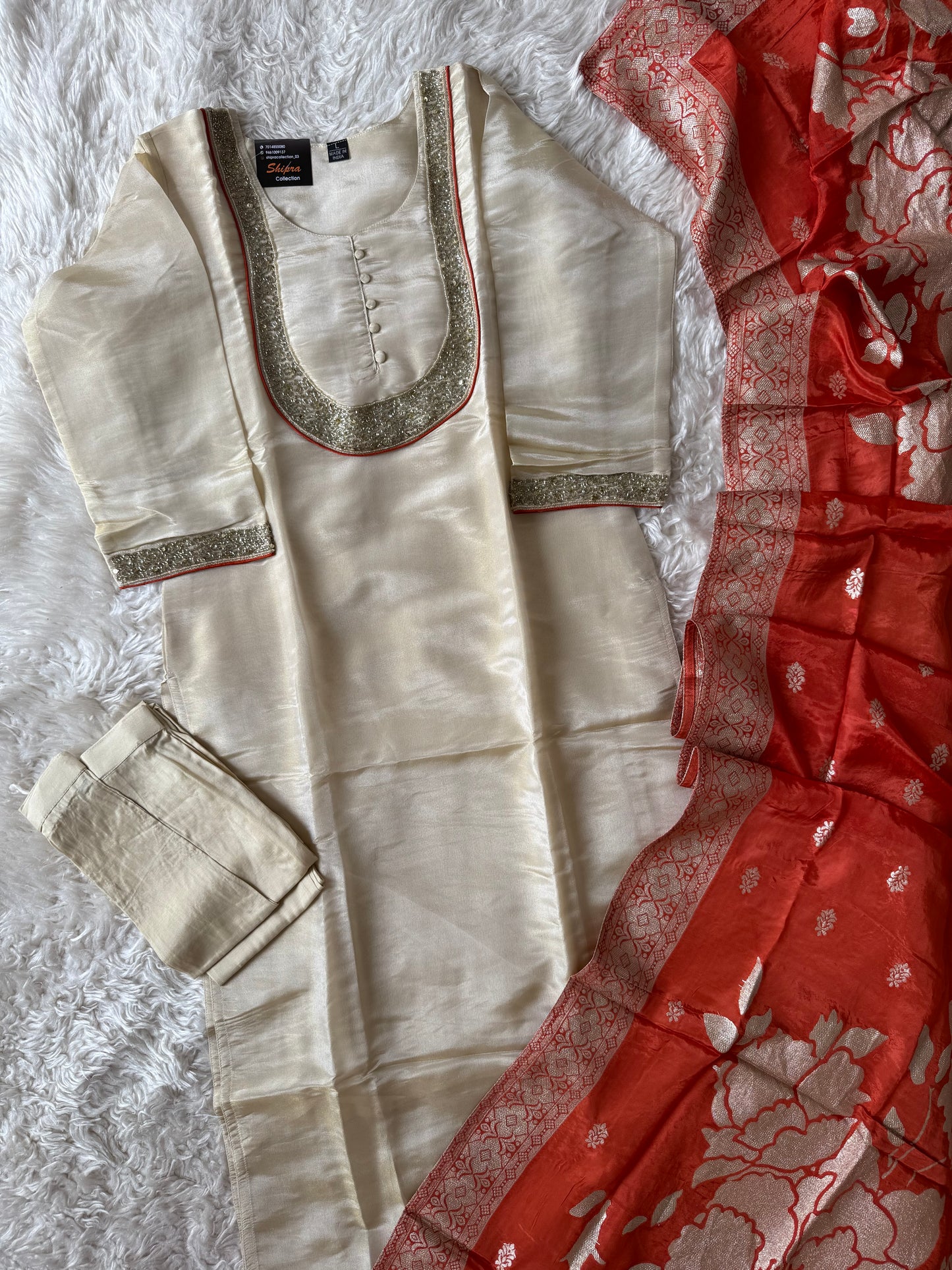 Tissue Shimmer Kurti Pant Dupatta Set