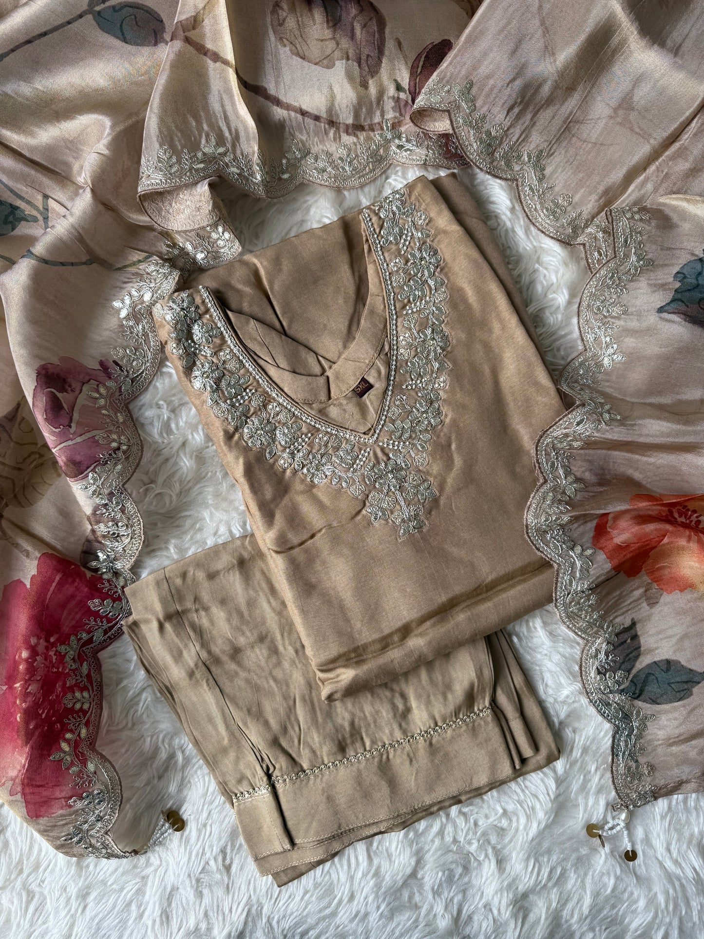 Plus Size Russian Silk Kurti Pant Dupatta Set