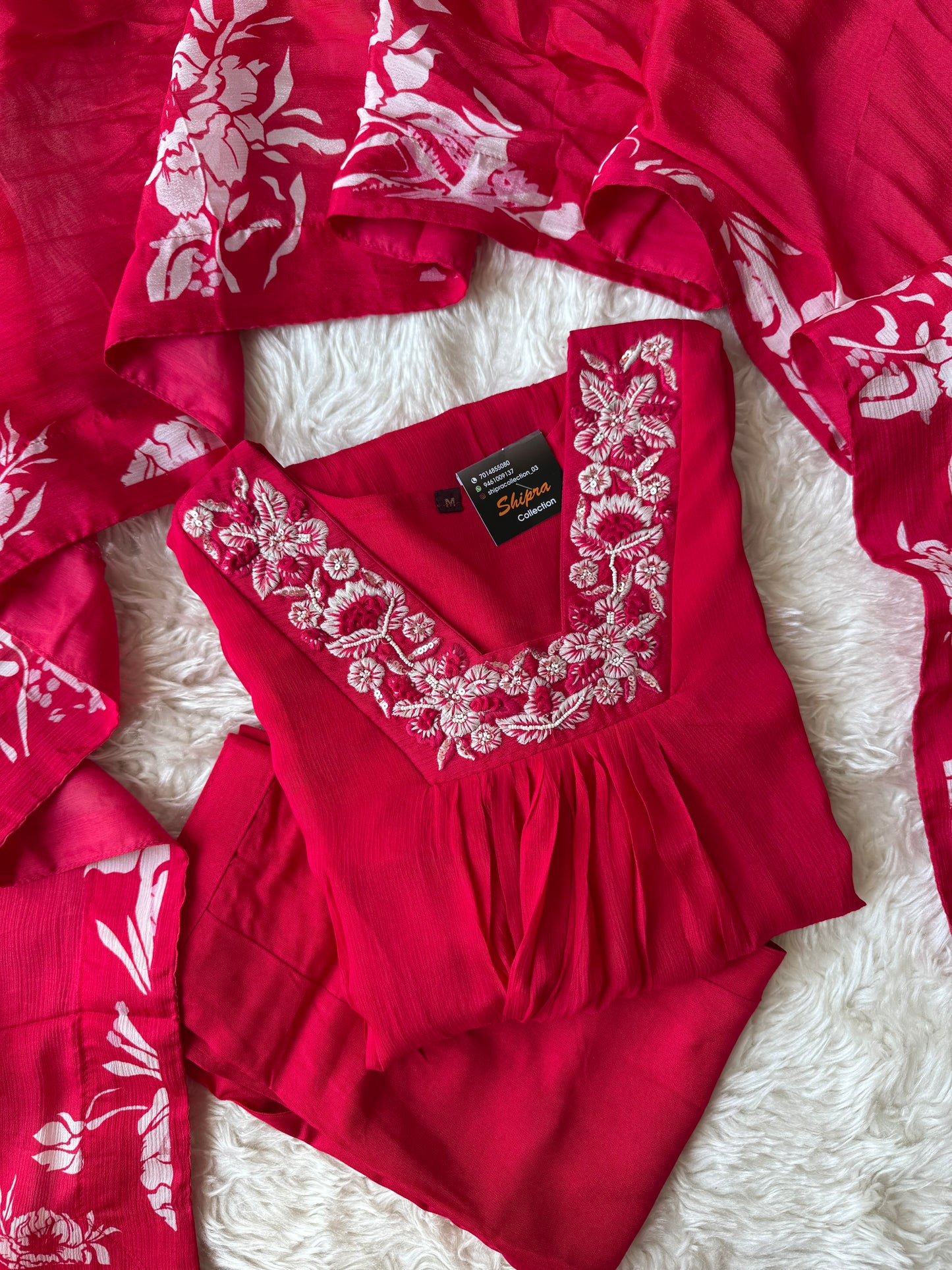 Pure Chinon Kurti Pant Dupatta Set